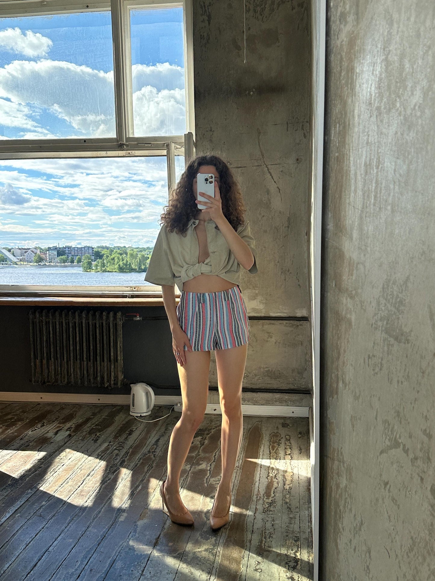 Vintage Striped High Waisted Shorts in Red White Blue