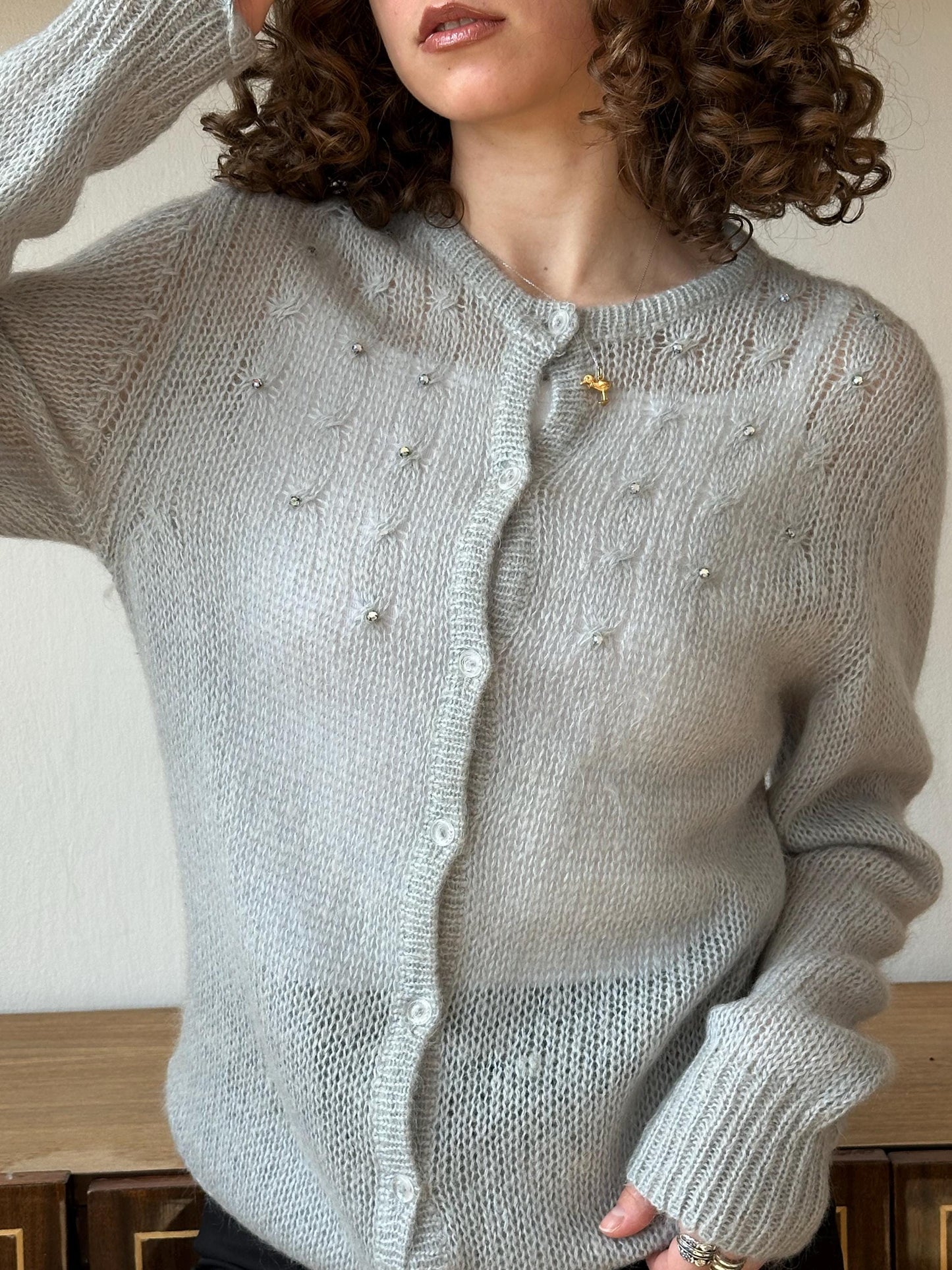 Vintage 90s knitted mohair cardigan in grey