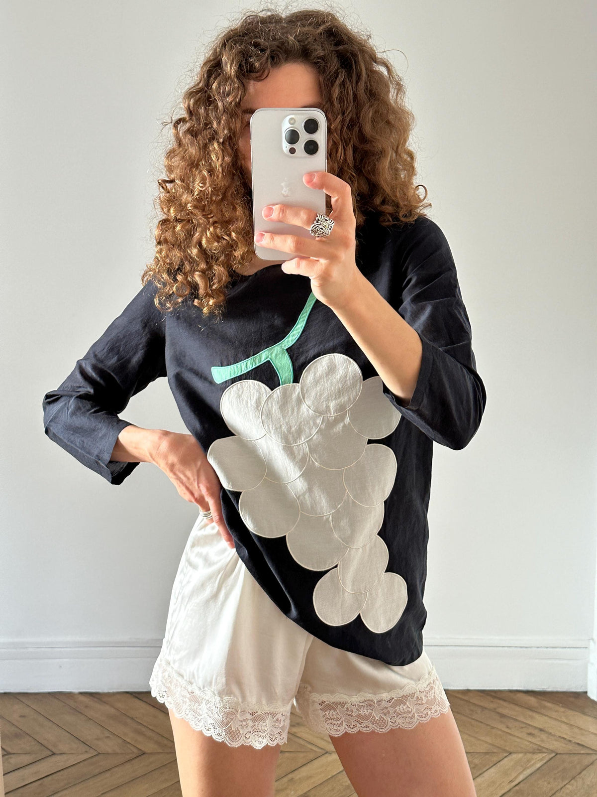 Vintage Moschino Cheap and Chic Black Grape Applique Top