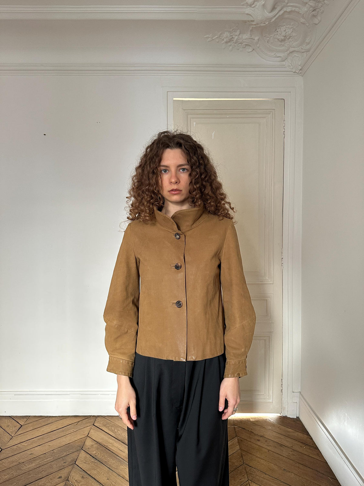 Vintage Marni Cropped Leather Jacket in Beige
