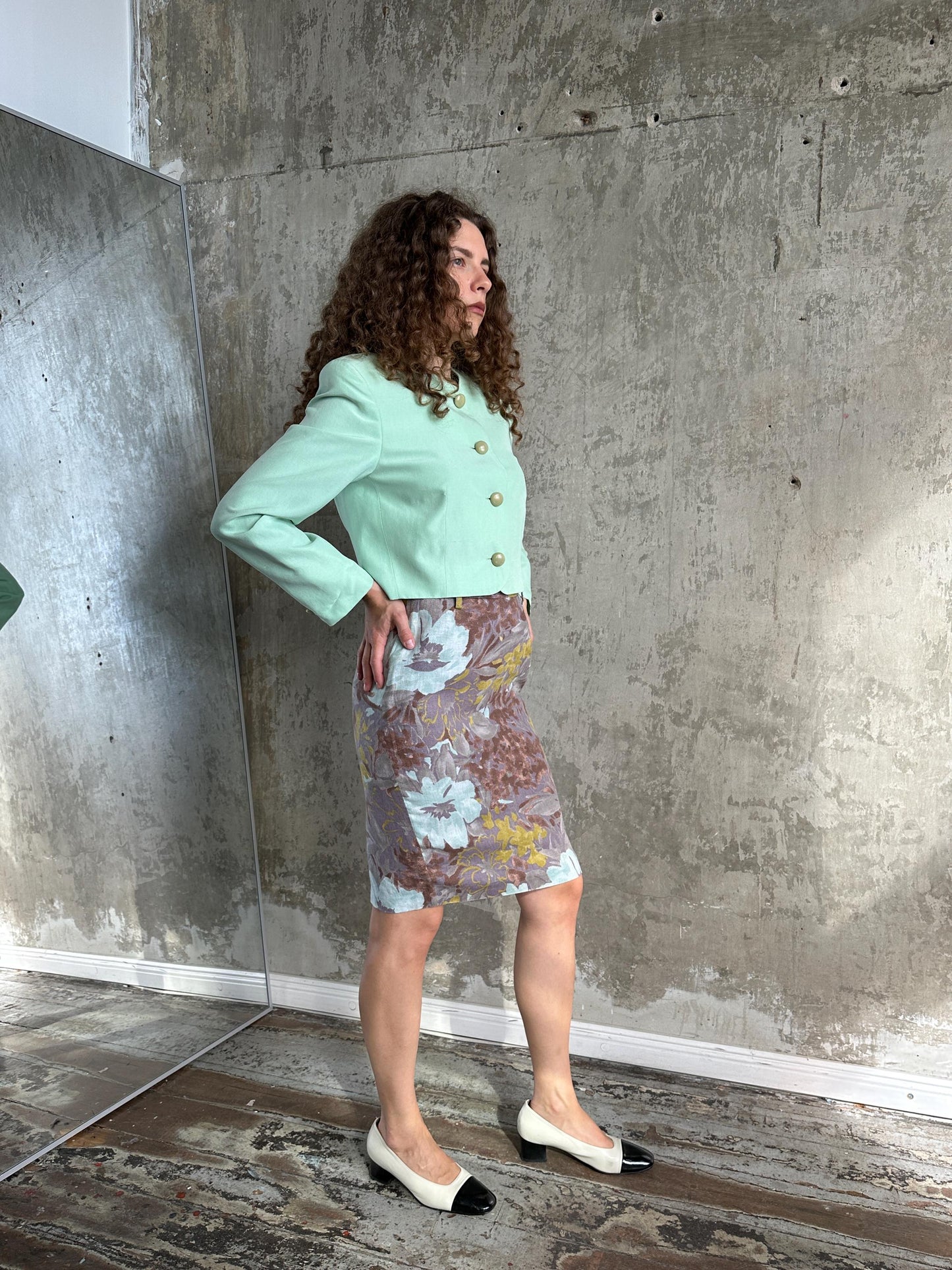 Vintage Italian Pencil Linen Skirt in Purple