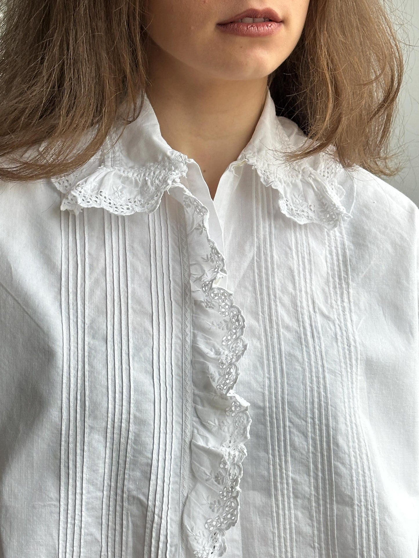 Antique French 1920s Cotton Blouse In White