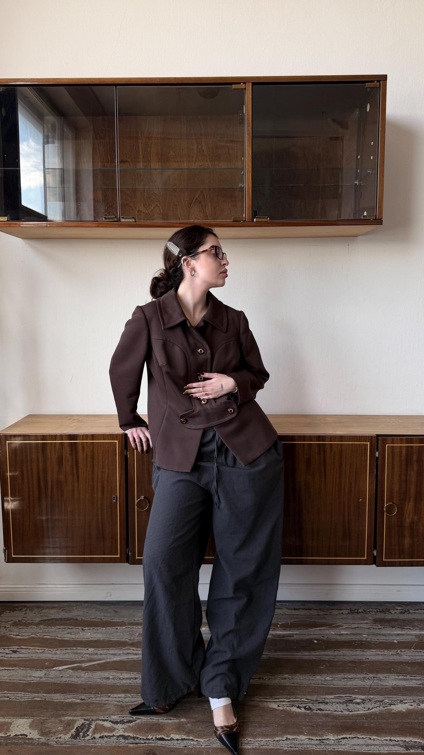 Vintage Brown Tailored Espresso Blazer, 90s Italian Structured Fitted Jacket