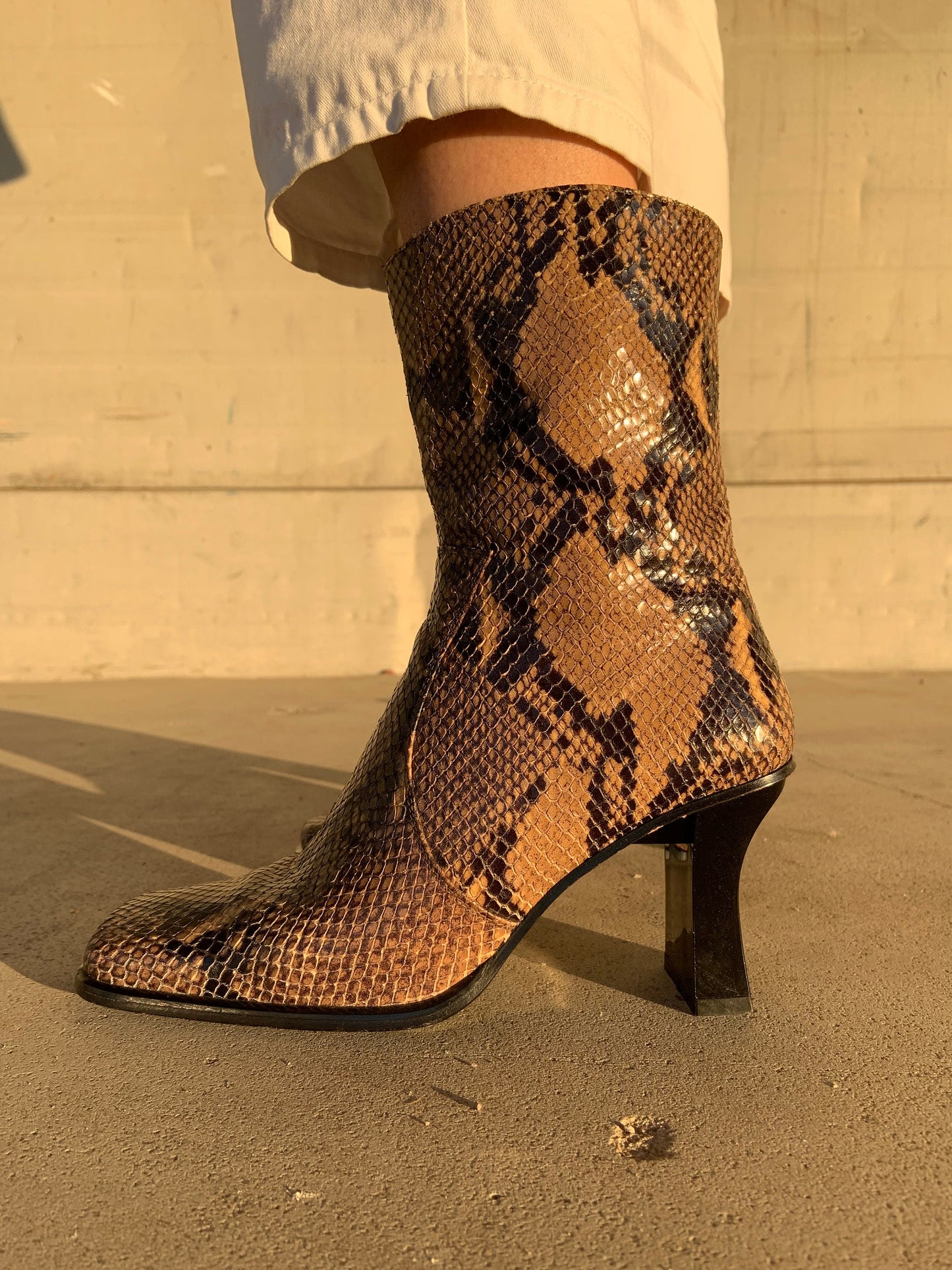 Vintage snake leather ankle boots