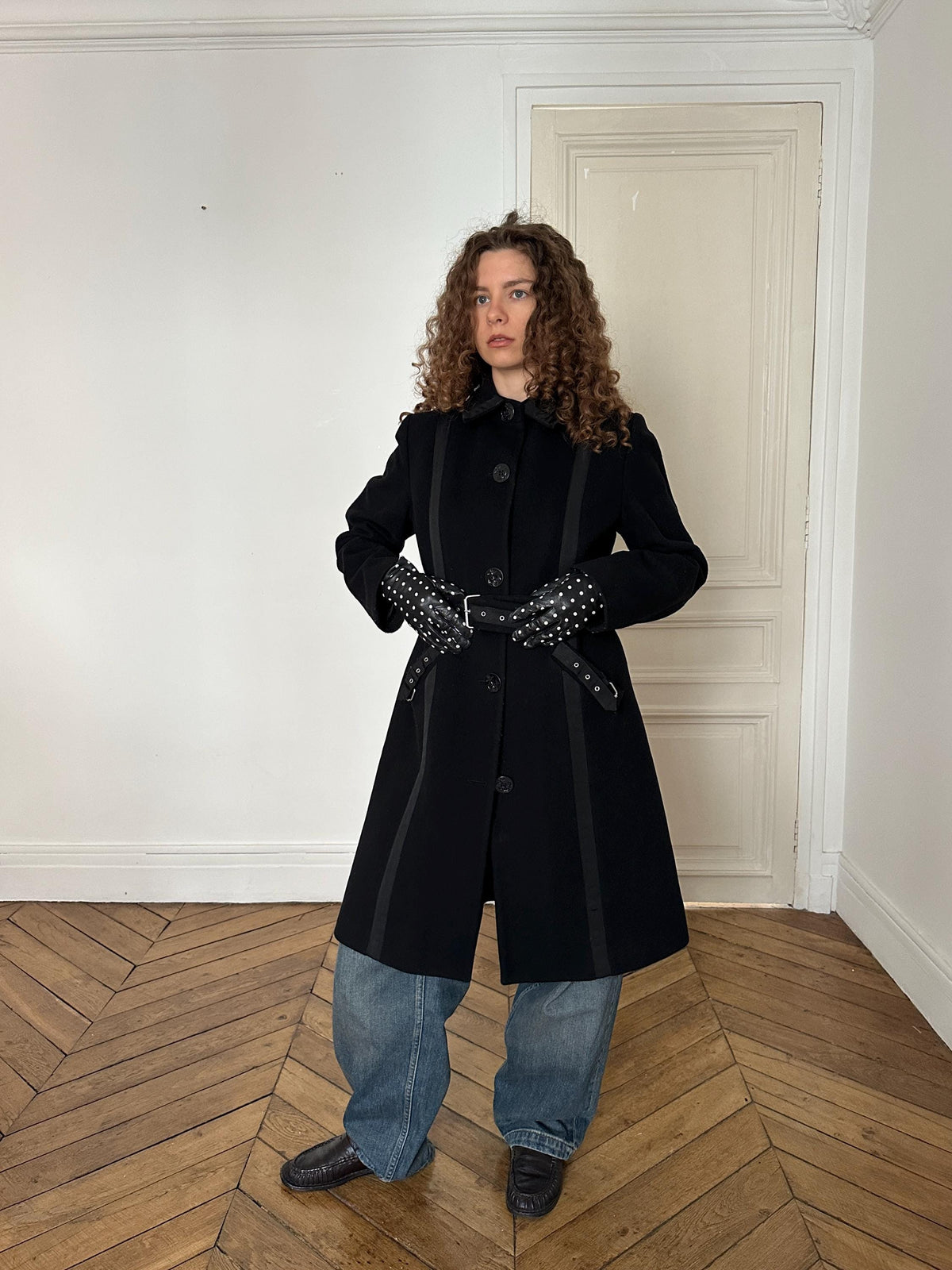 Vintage 90s Black Wool Cashmere Coat