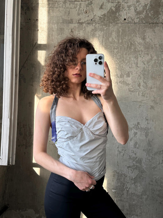 Vintage corset top in grey, silver corset top