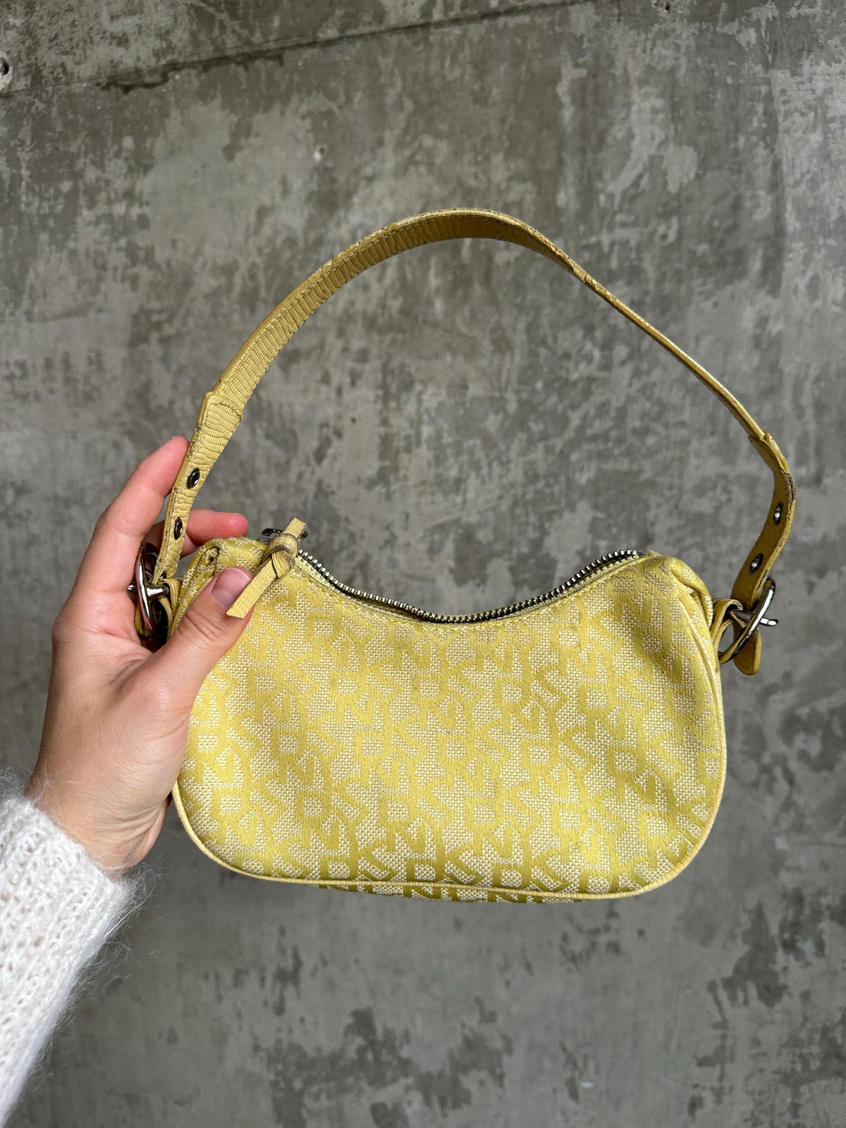 Vintage DKNY Yellow Monogram Mini Baguette Bag
