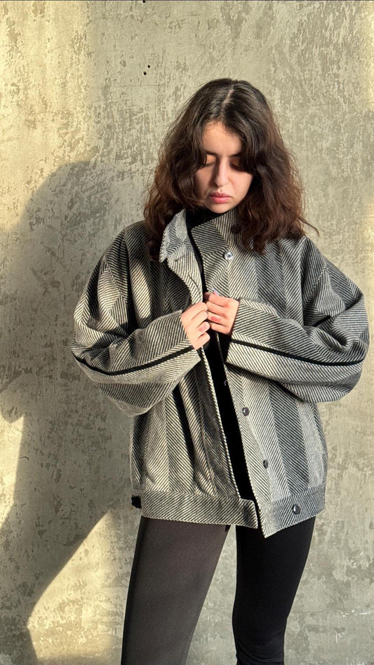 Vintage Wool Oversized Bomber Jacket in Grey