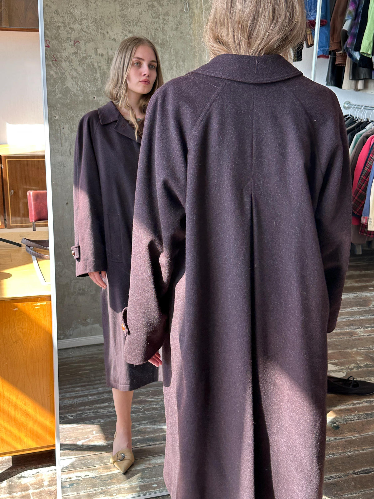 Vintage Lodenfrey Purple Wool Coat | Long Oversized Austrian Loden Coat