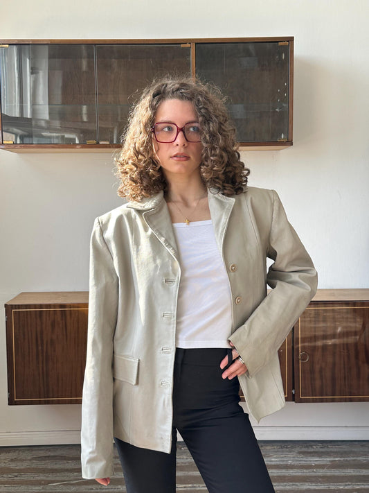 Vintage leather jacket in white, leather blazer with pockets
