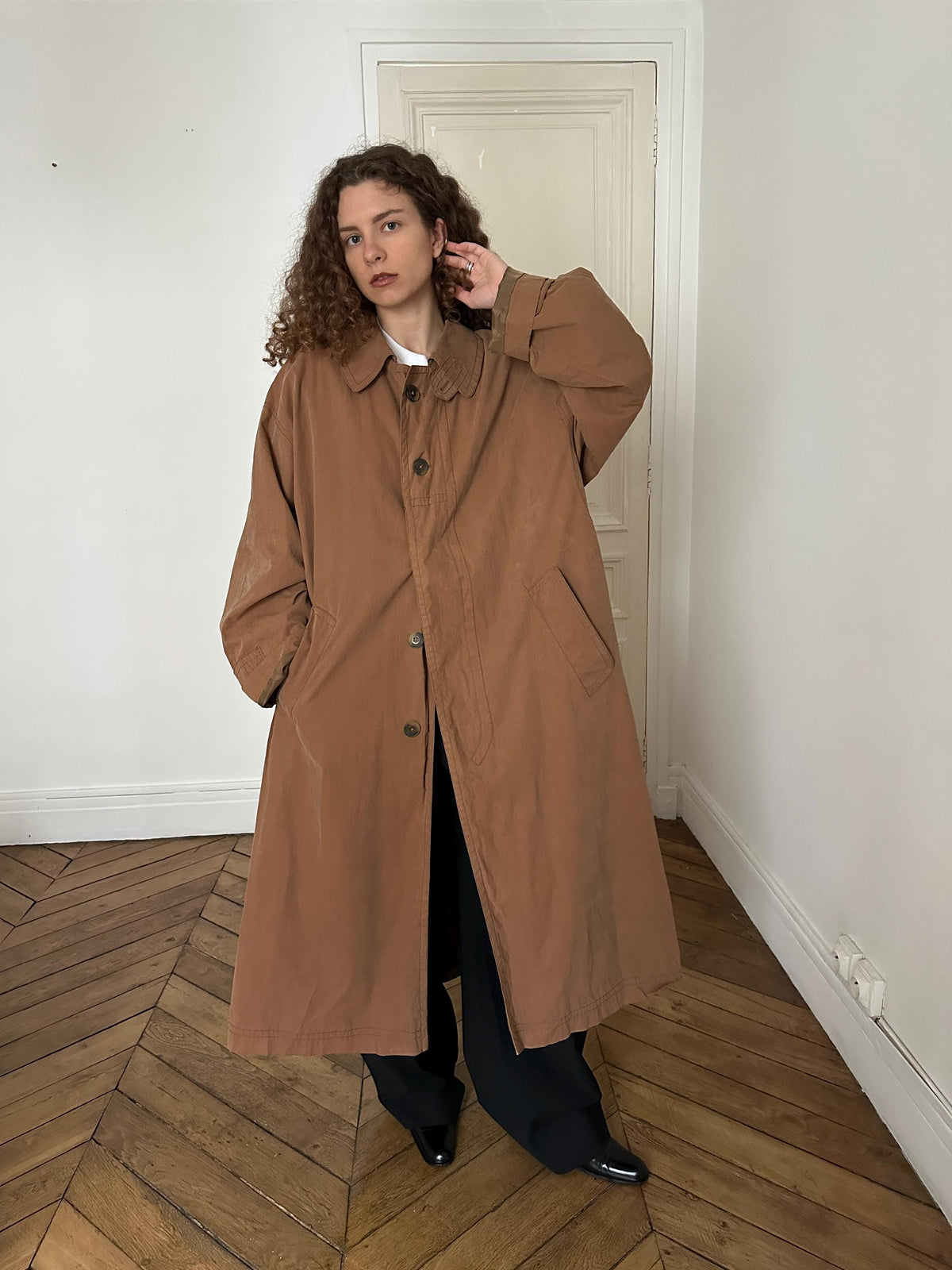 Vintage 90s Bugatti Oversized Maxi Trench Coat in Brown