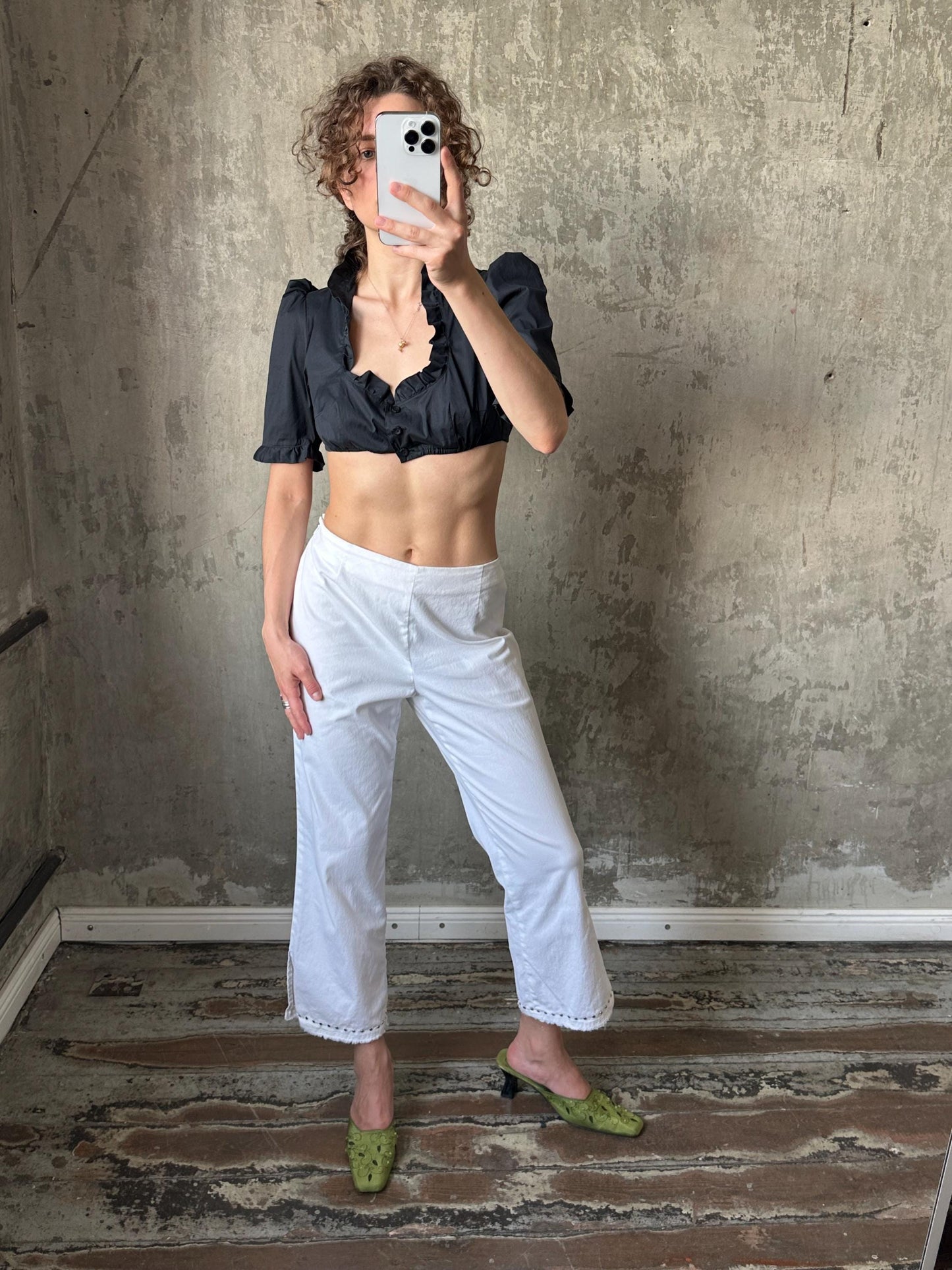 Vintage y2k ankle cotton pants in white