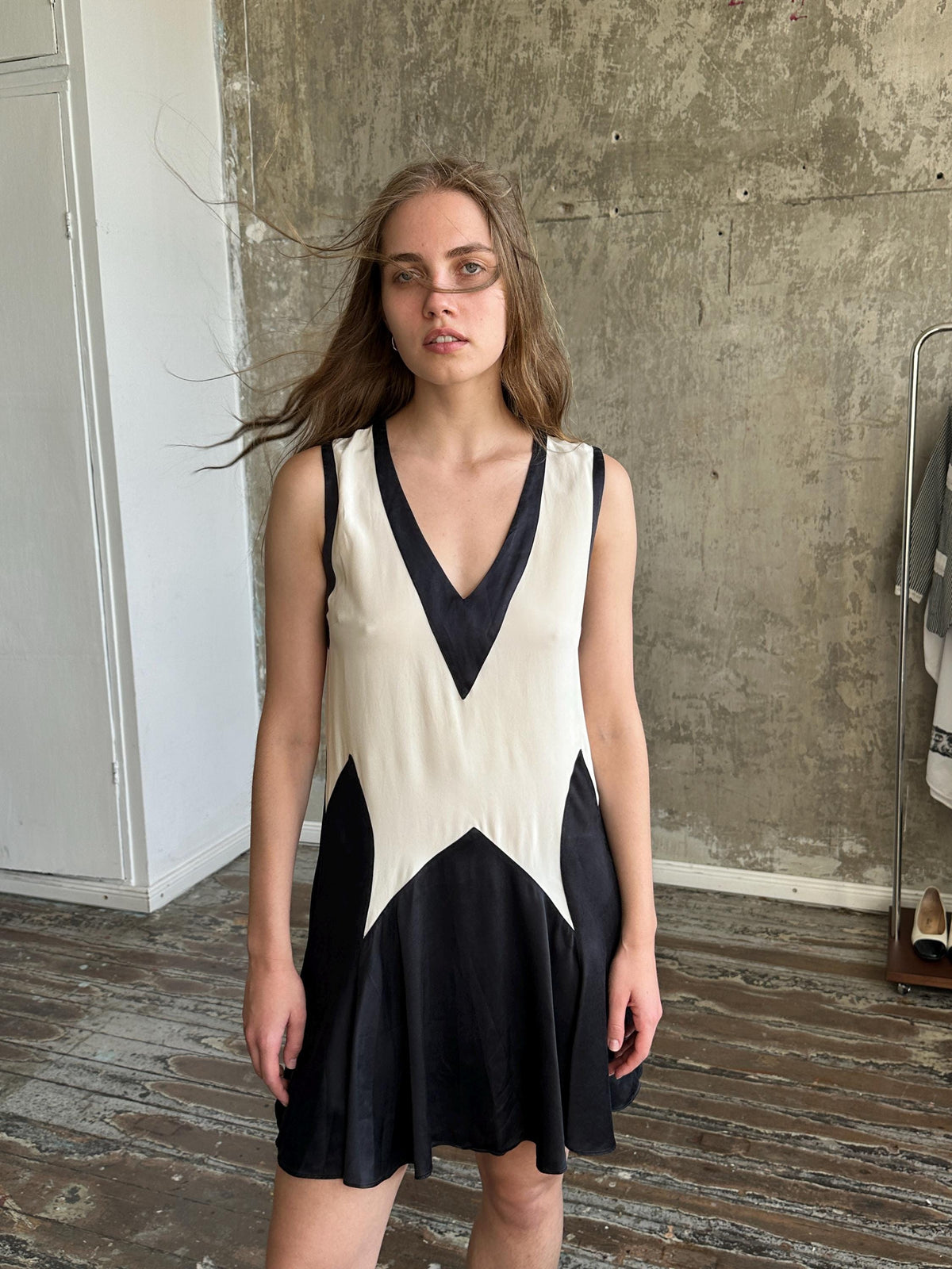 Vintage Marc by Marc Jacobs Silk Mini Dress | Black & Ivory Geometric Dress