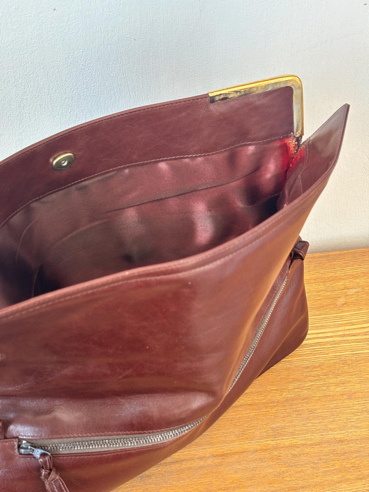 Vintage 80s Burgundy Soft Leather Clutch Bag