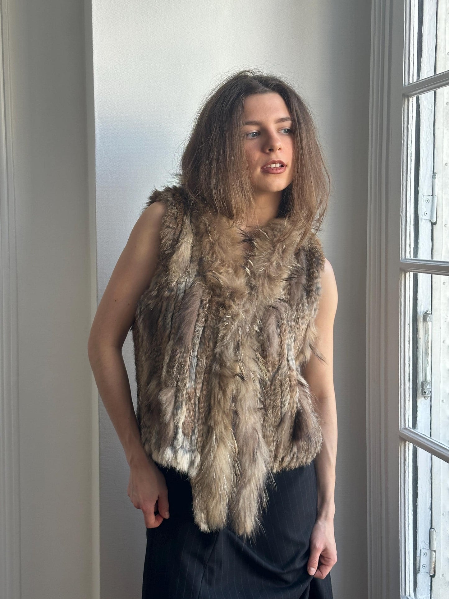 Vintage 90s Rabbit Fur Lightweight Vest in Brown
