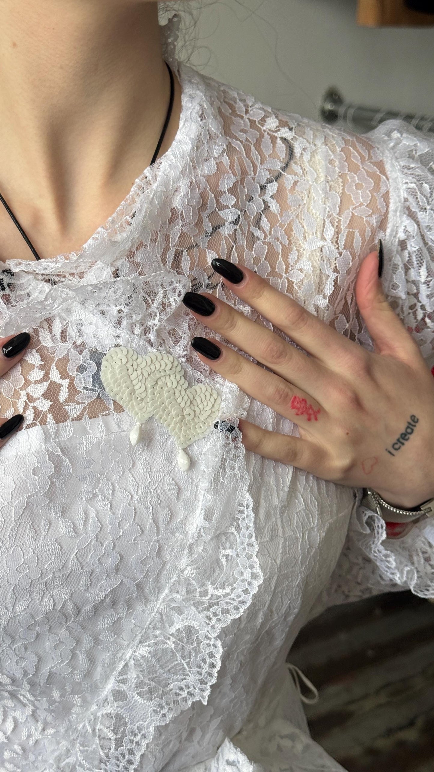 Vintage 70s silk bridal lace dress in white