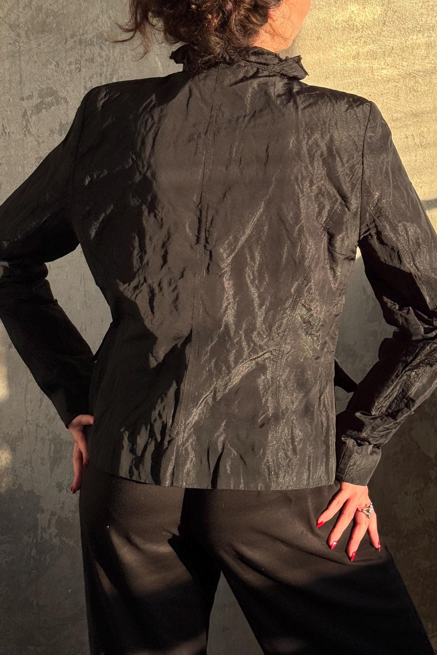 Vintage Ruffled Black Blouse