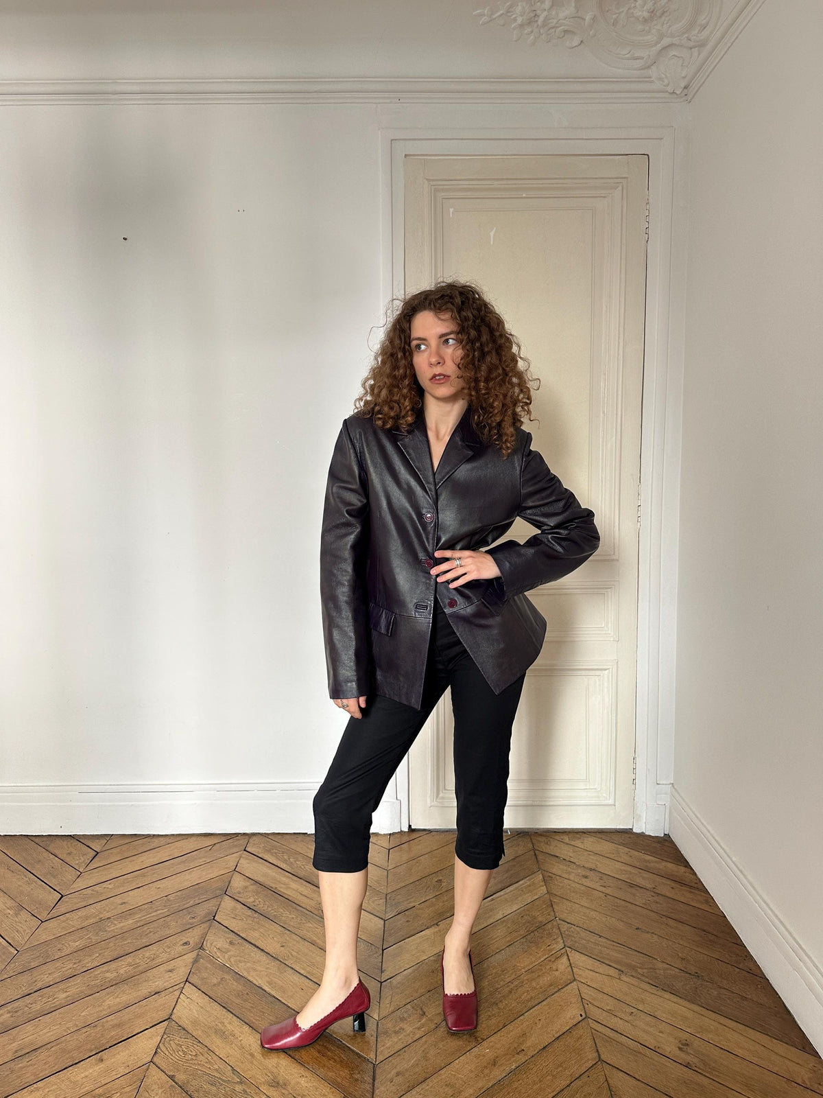 Vintage 90s Leather Blazer Jacket in Purple