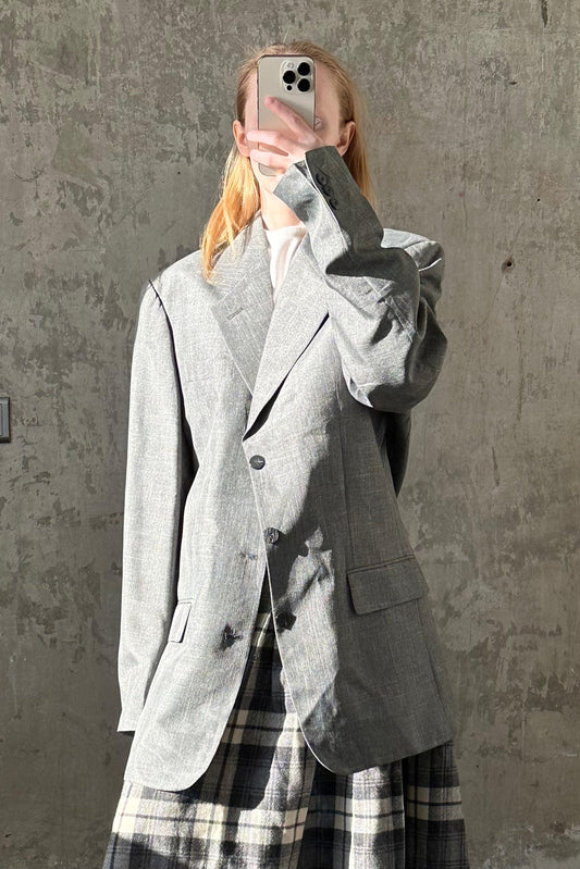 Vintage wool/viscose oversized classic blazer in grey