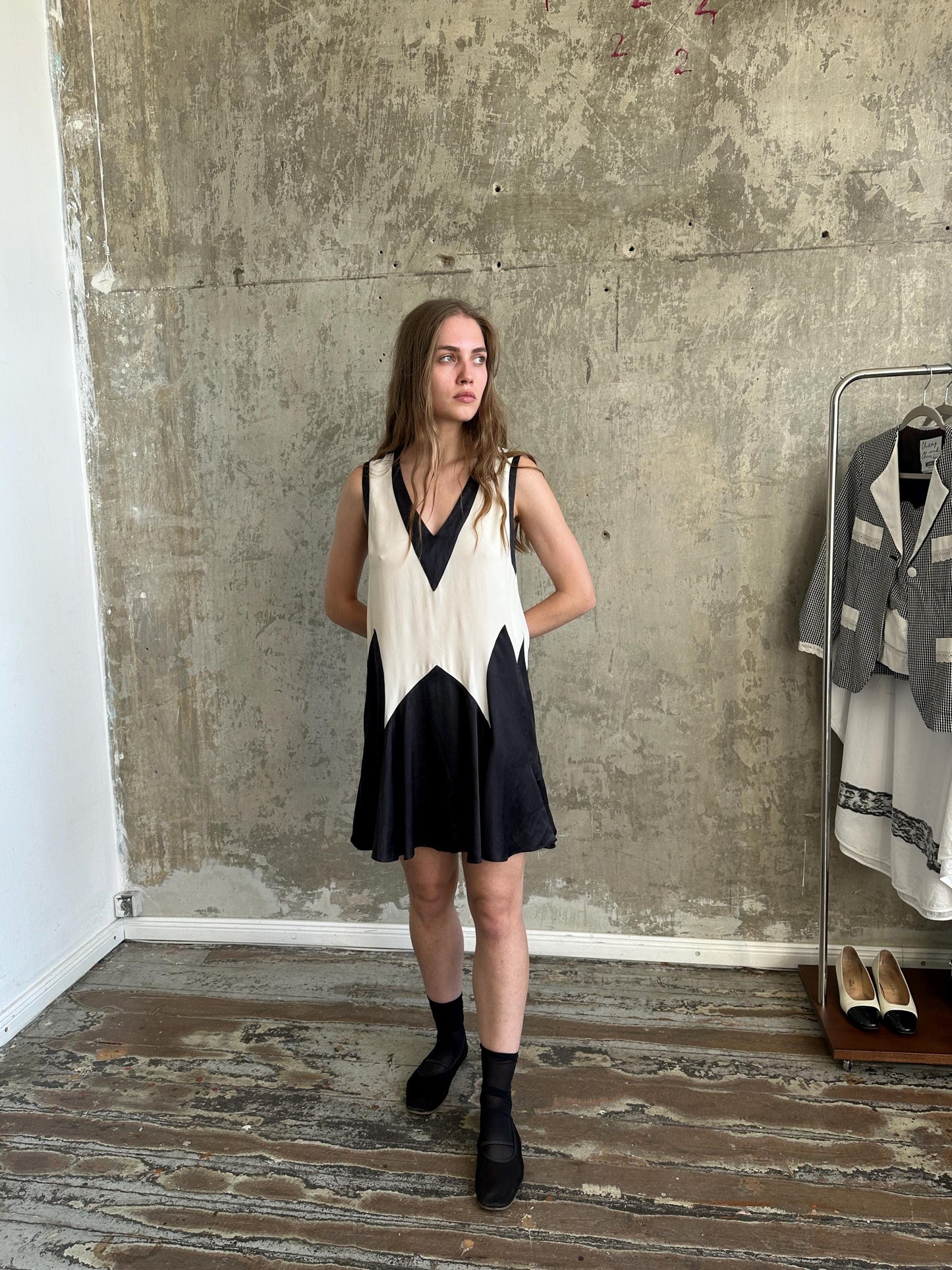 Vintage Marc by Marc Jacobs Silk Mini Dress | Black & Ivory Geometric Dress