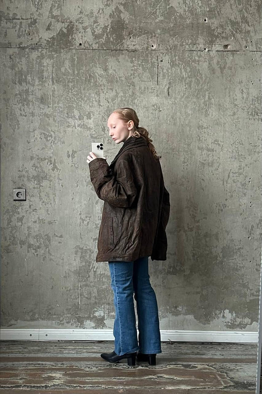 Vintage 90s oversize distressed leather jacket in brown (Copy)