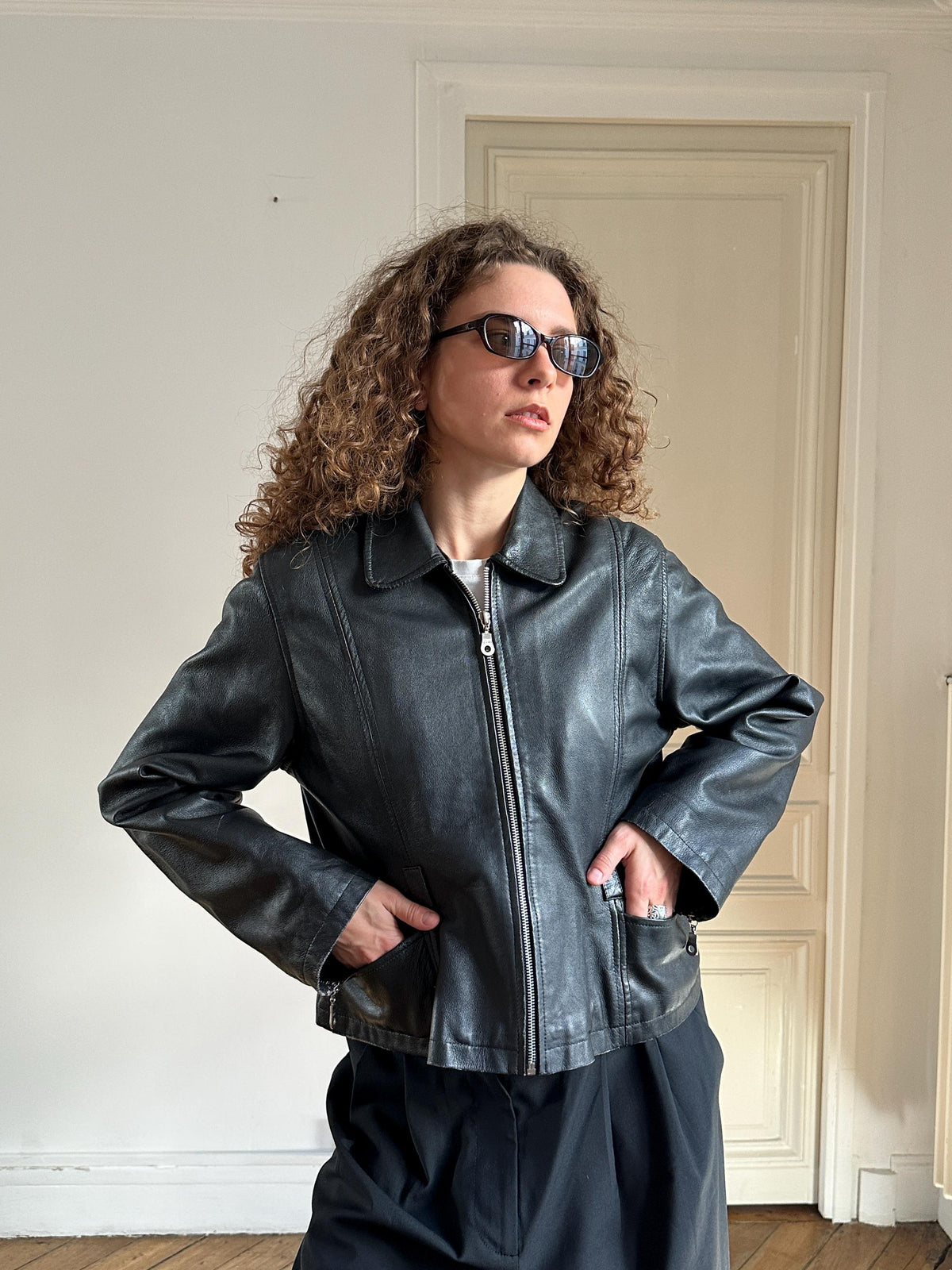Vintage Black Leather Moto Jacket