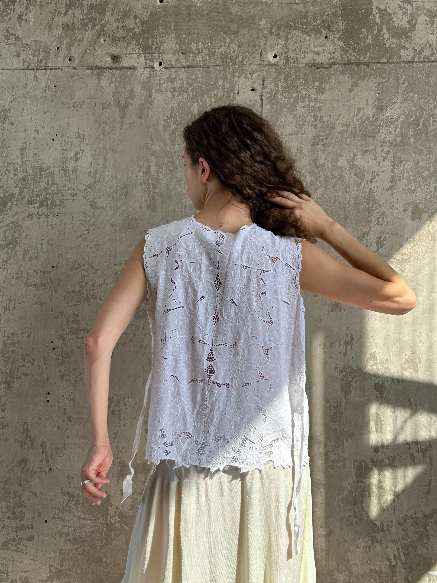 Vintage White Cotton Cutwork Floral Lace Top