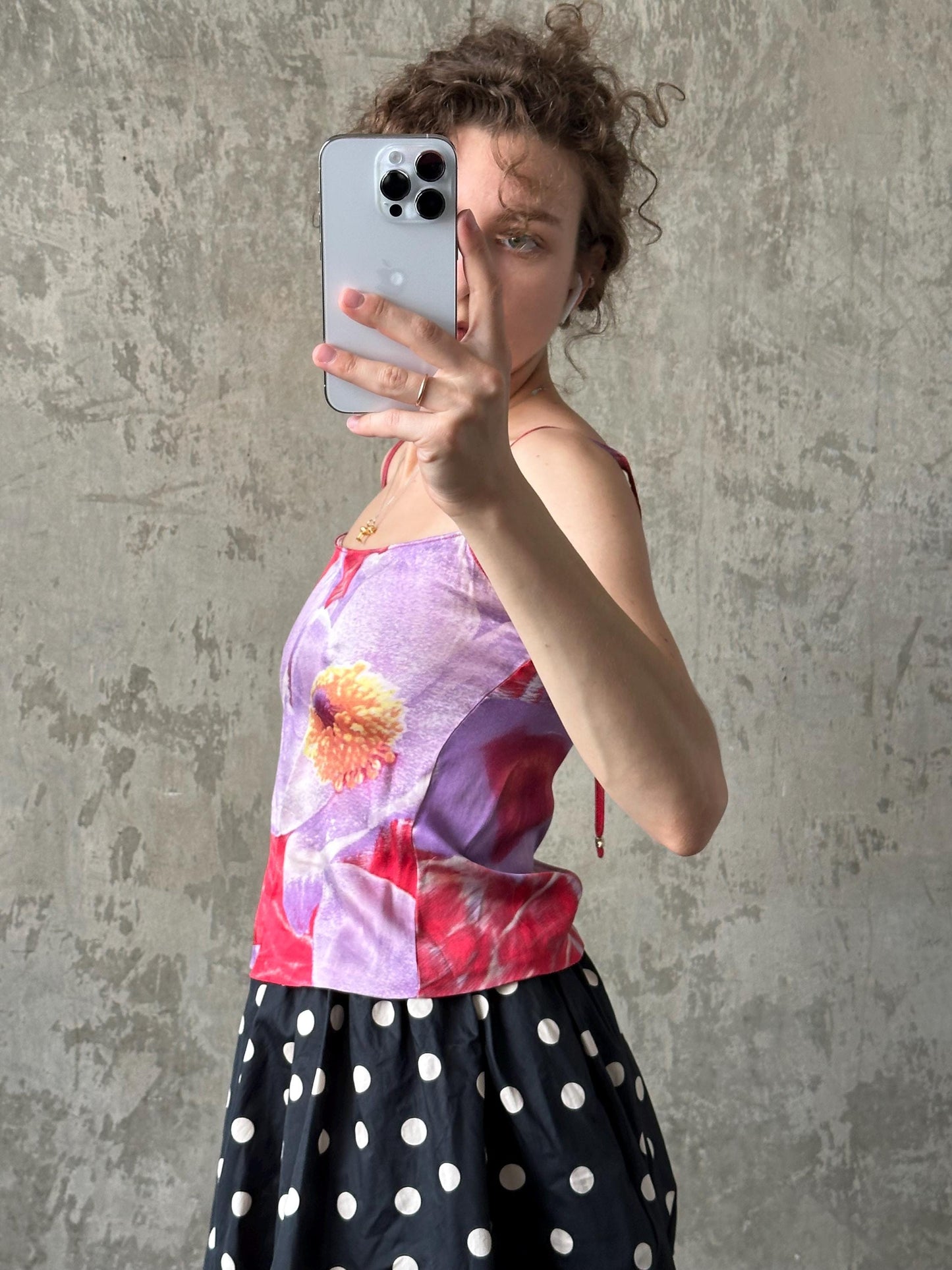 Vintage 2000s Roberto Cavalli silk floral motif tank top