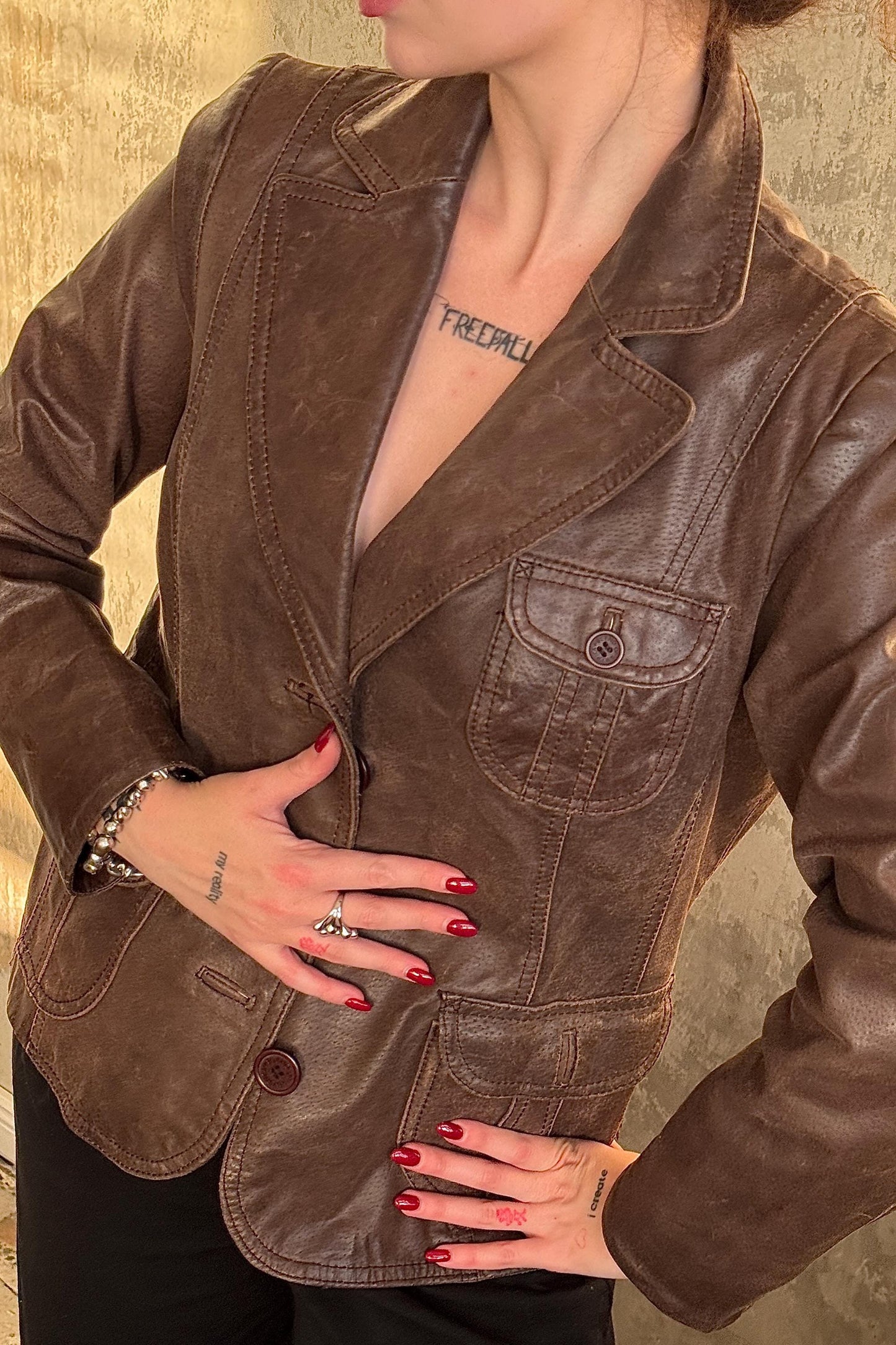 Vintage Leather Boxy Jacket In Brown In Cowboy Style