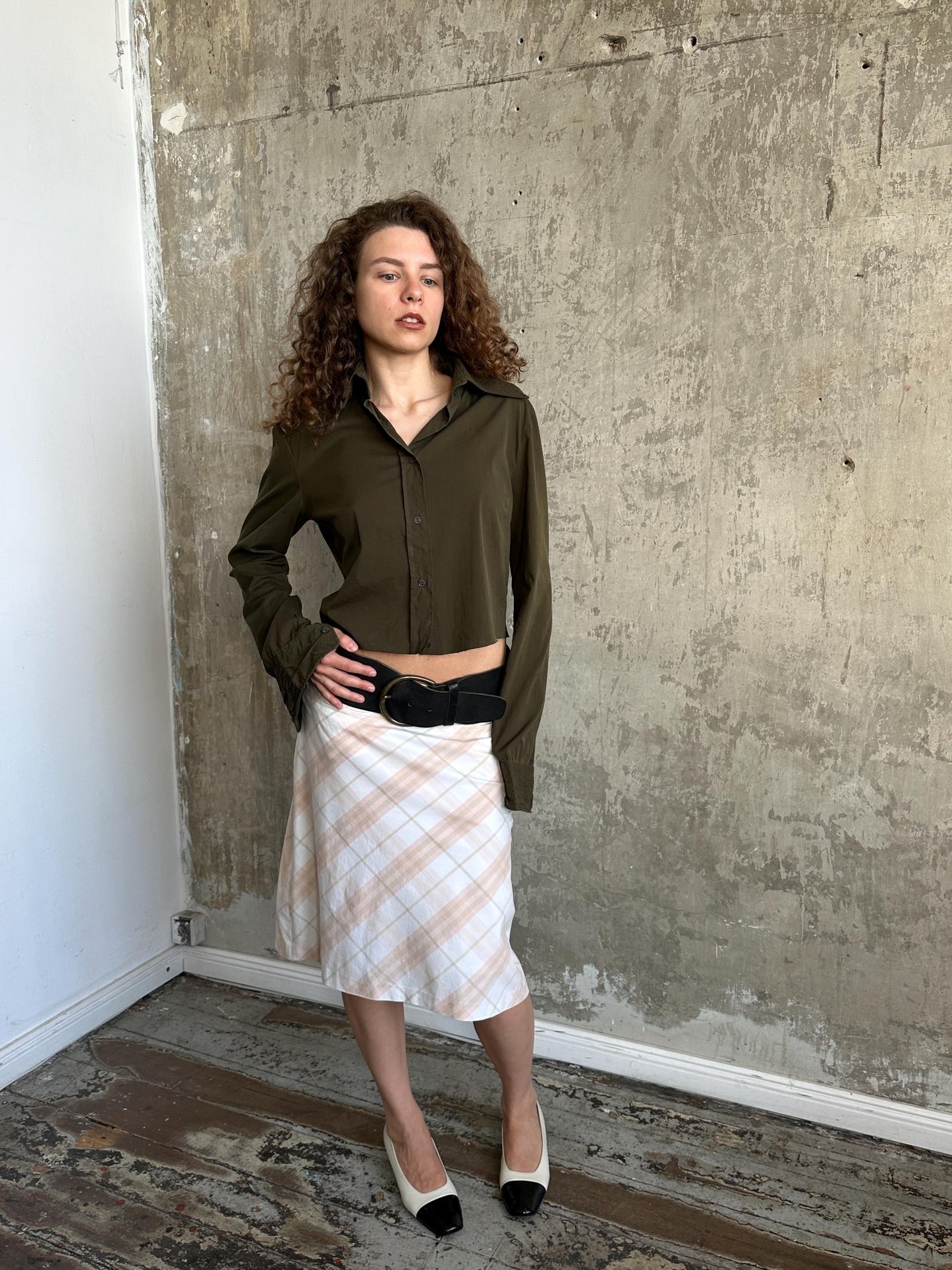 Vintage Burberry London Check Pencil Skirt in Blush Pink