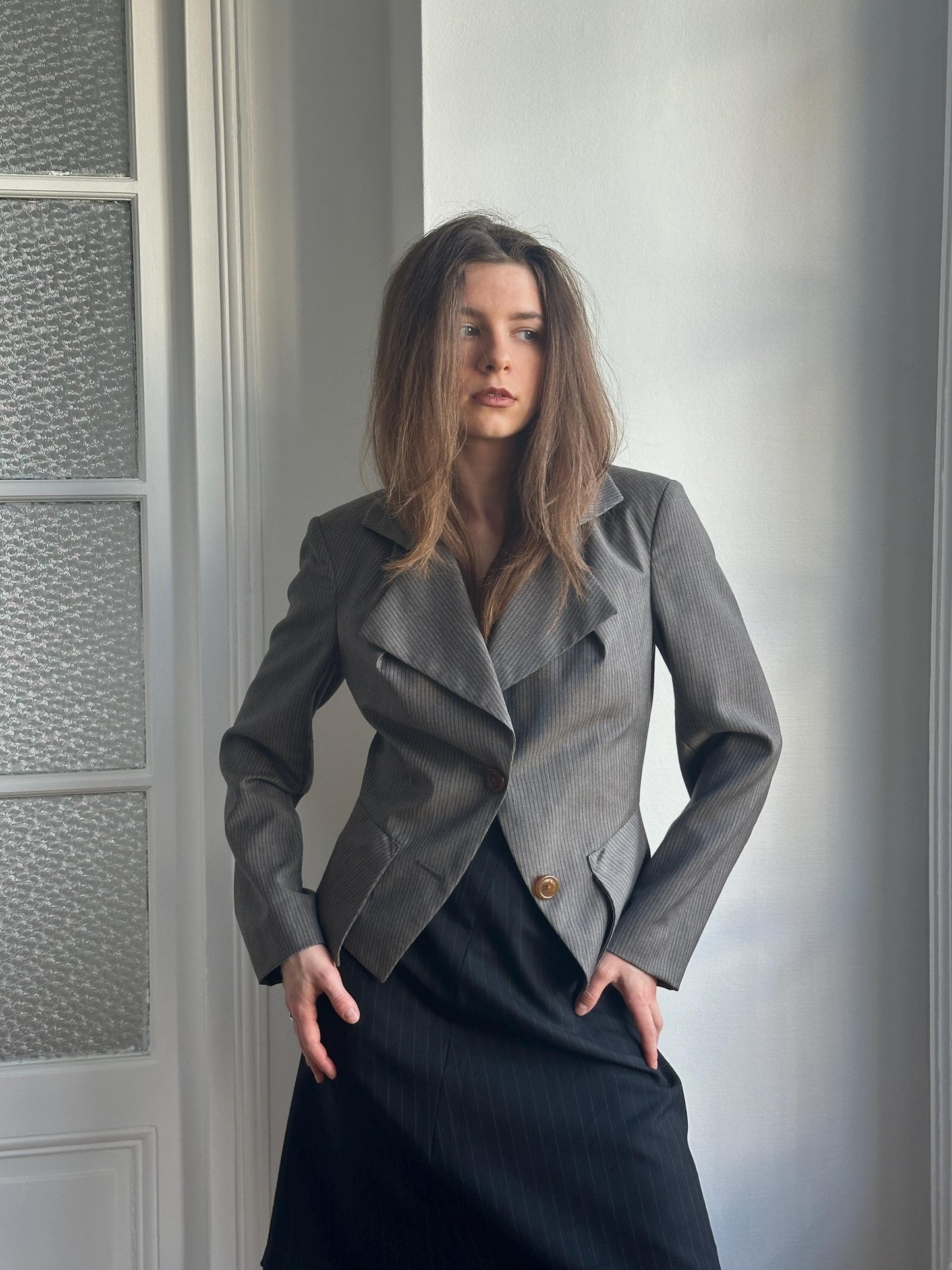 Vivienne Westwood Red Label Vintage Wool Pin Stripe Blazer in Grey