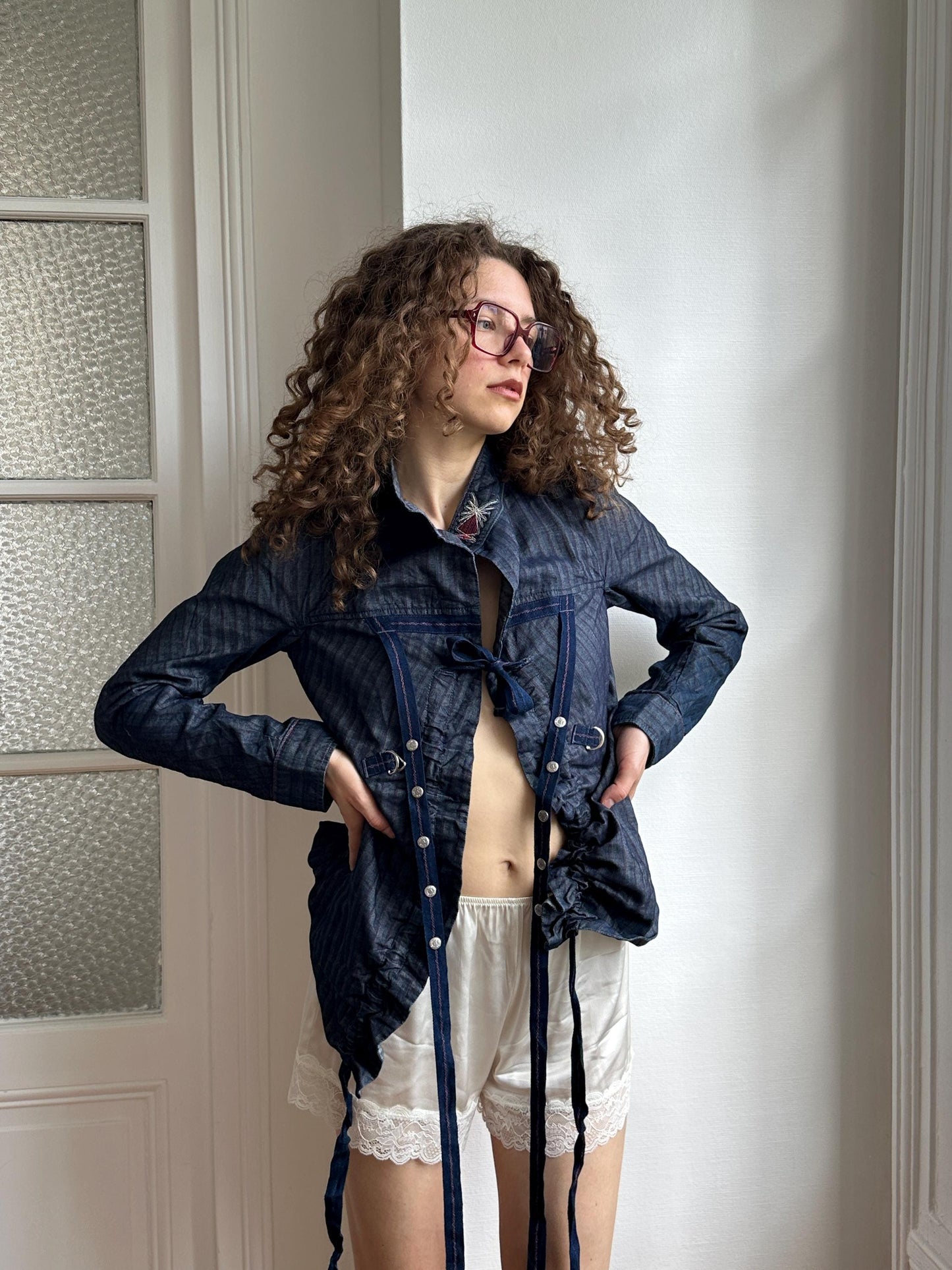 Vintage Y2K Marithé + François Girbaud Dark Denim Lace-Up Jacket