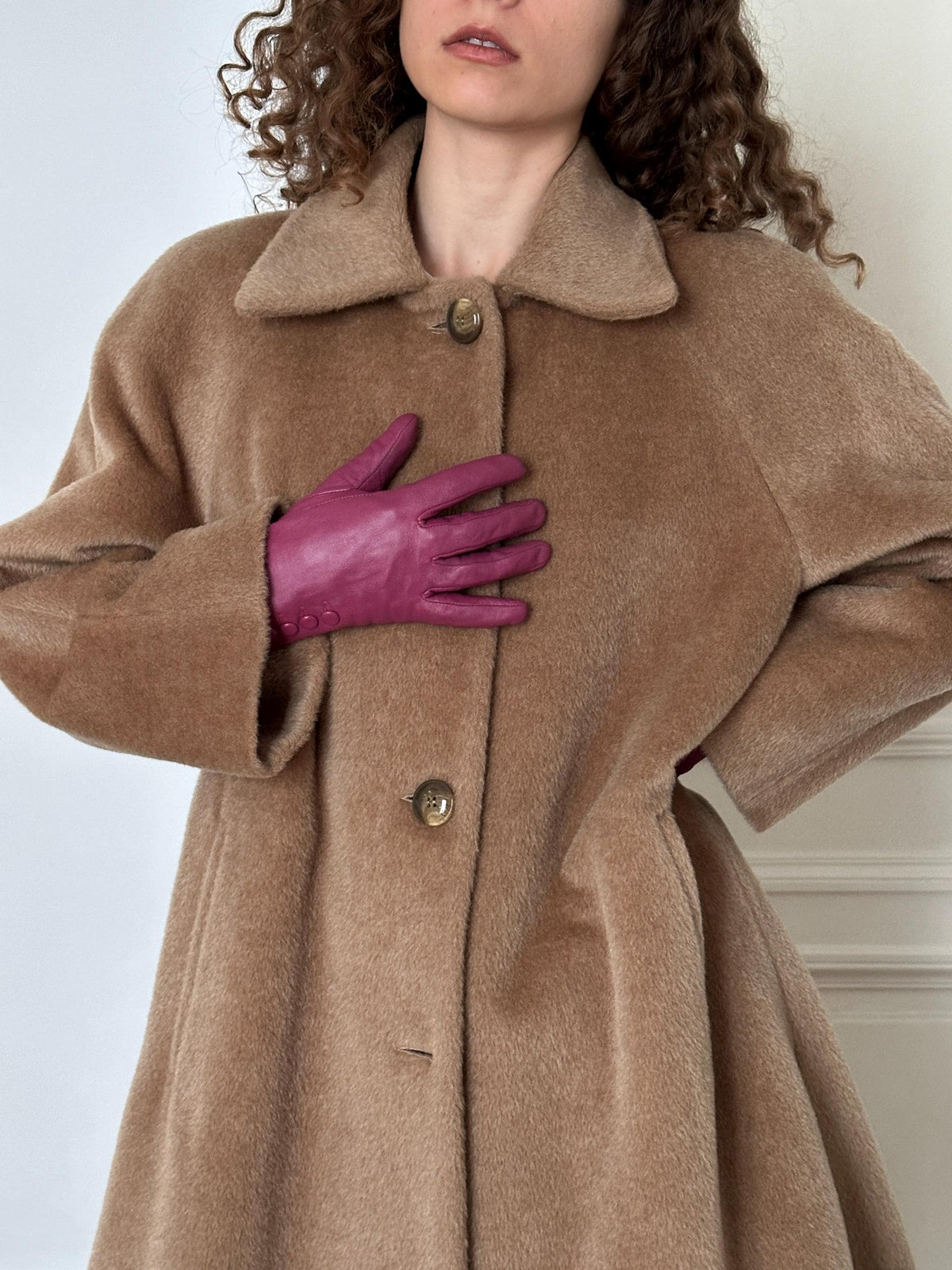 Vintage 90s Mohair Wool Teddy Coat in Beige