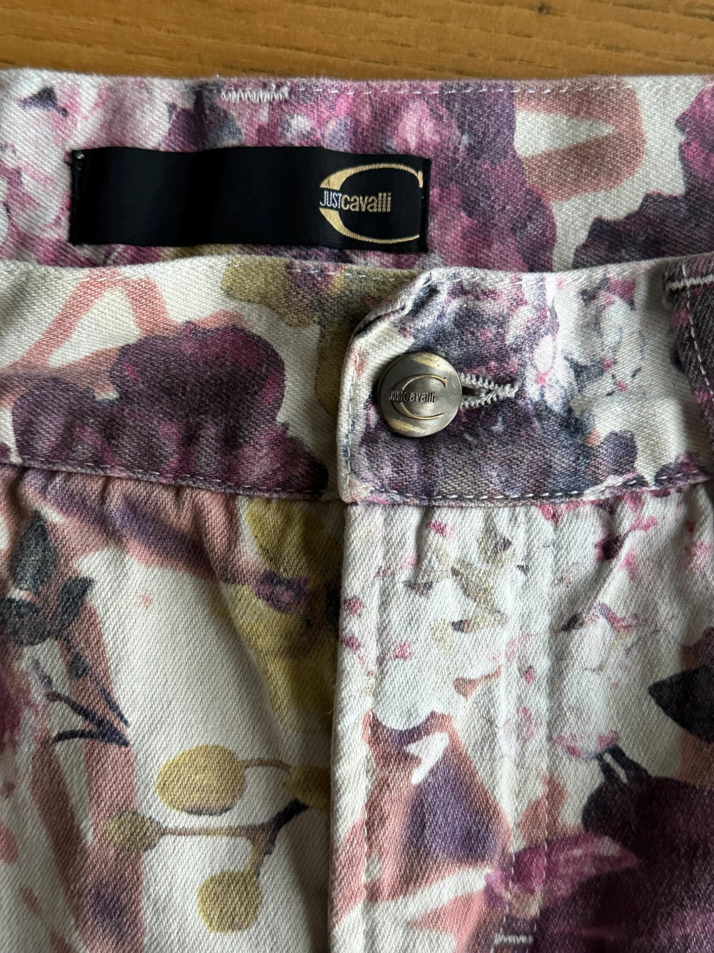 Vintage Y2K Cavalli Denim Floral Mini Skirt in Pink