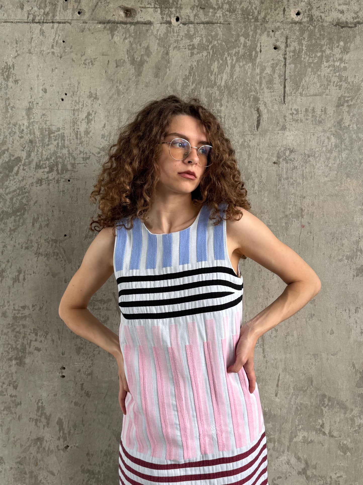 Vintage Cop Copine Abstract Print Summer Mini Dress in Pink
