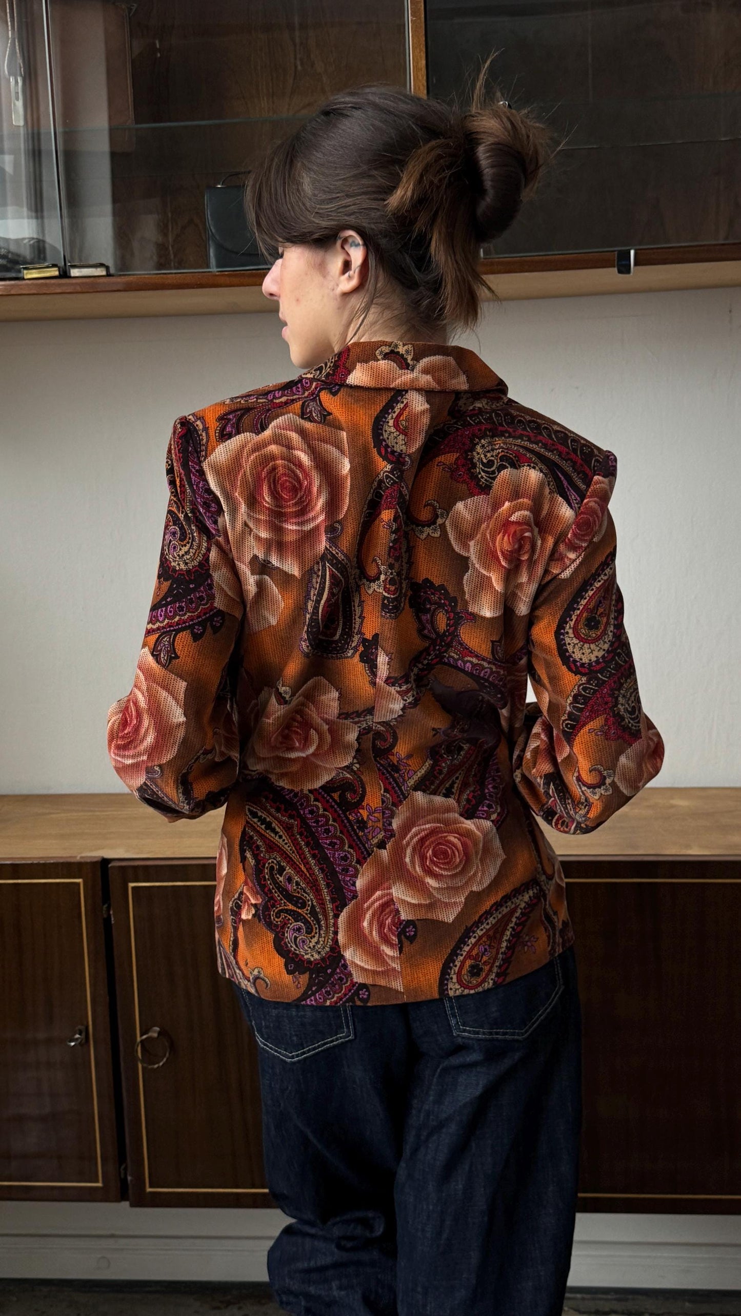 Vintage 90s Women Velvet Blazer In Orange & Brown