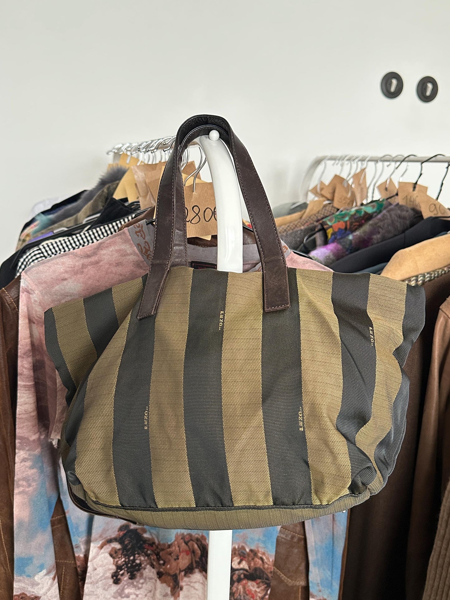 Vintage FENDI Pequin Striped Tote Bag