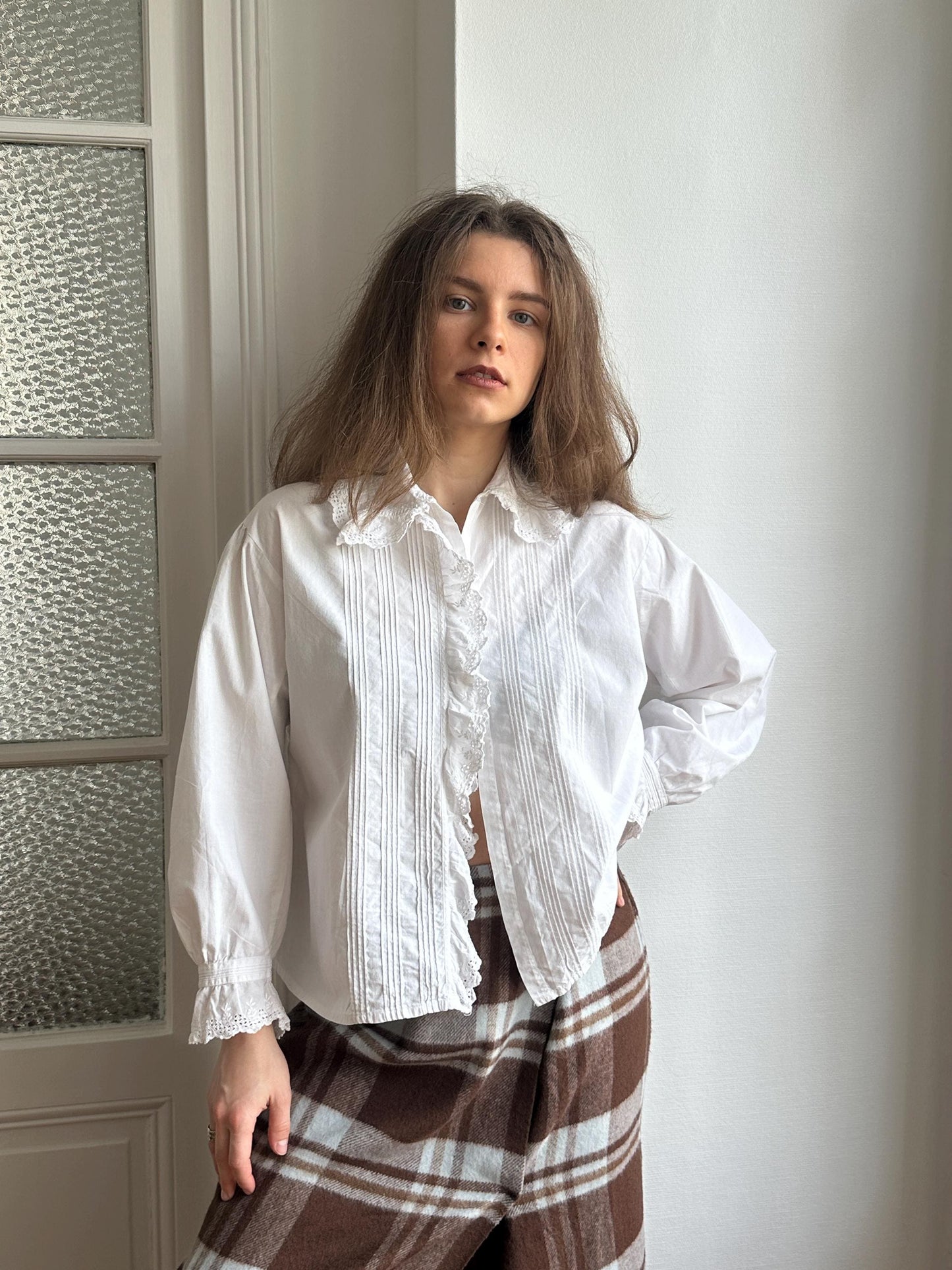 Antique French 1920s Cotton Blouse In White