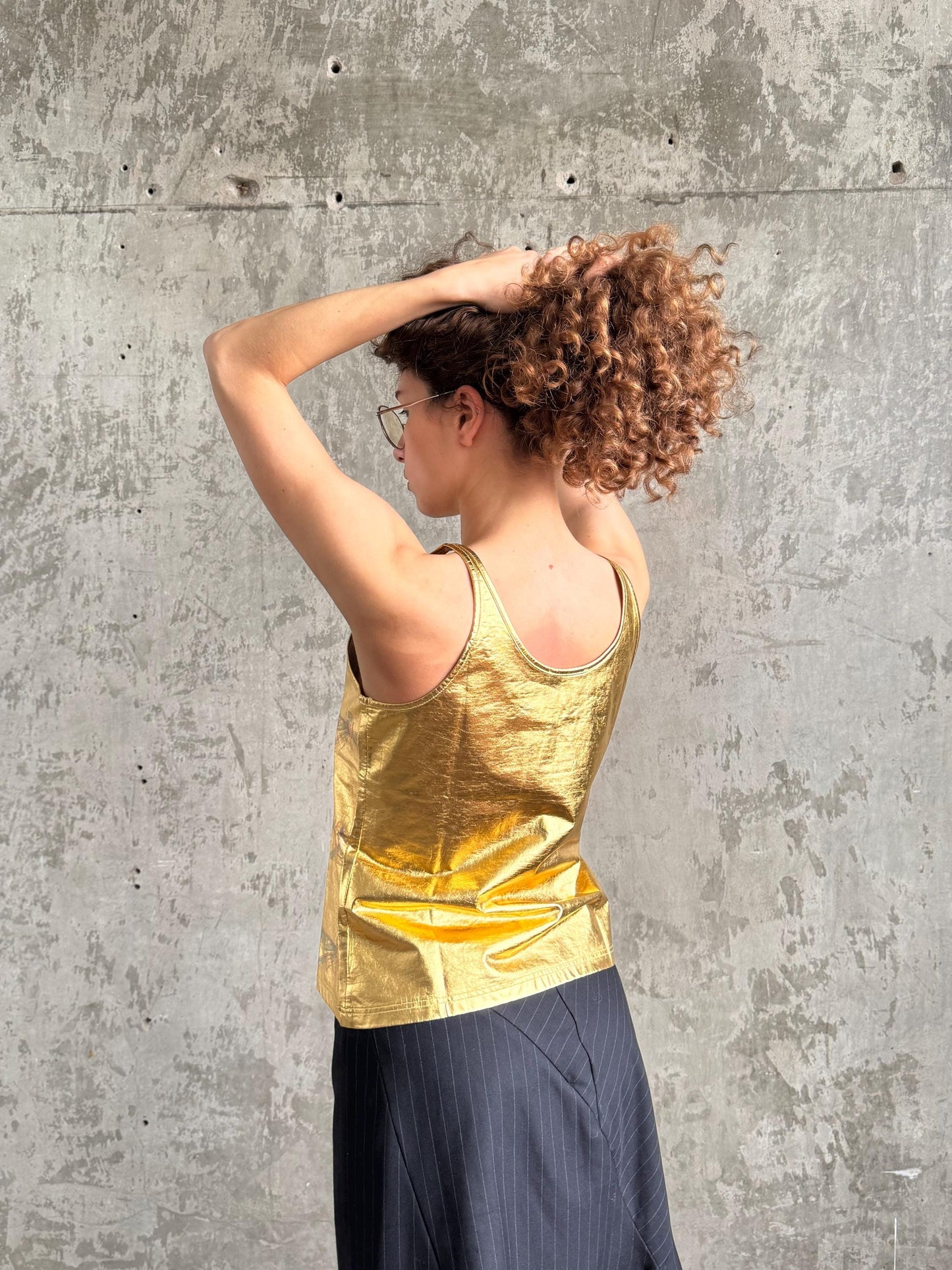 Vintage Just Cavalli Gold Metallic Tank Top, Y2K Italian Designer Clubwear Camisole