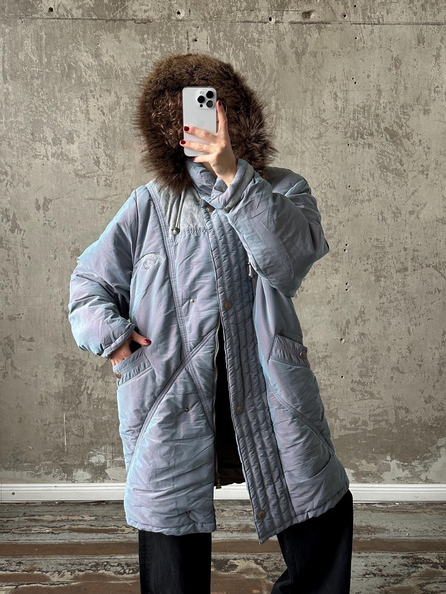 Vintage 90s grey hooded parka, 90s jacket coat