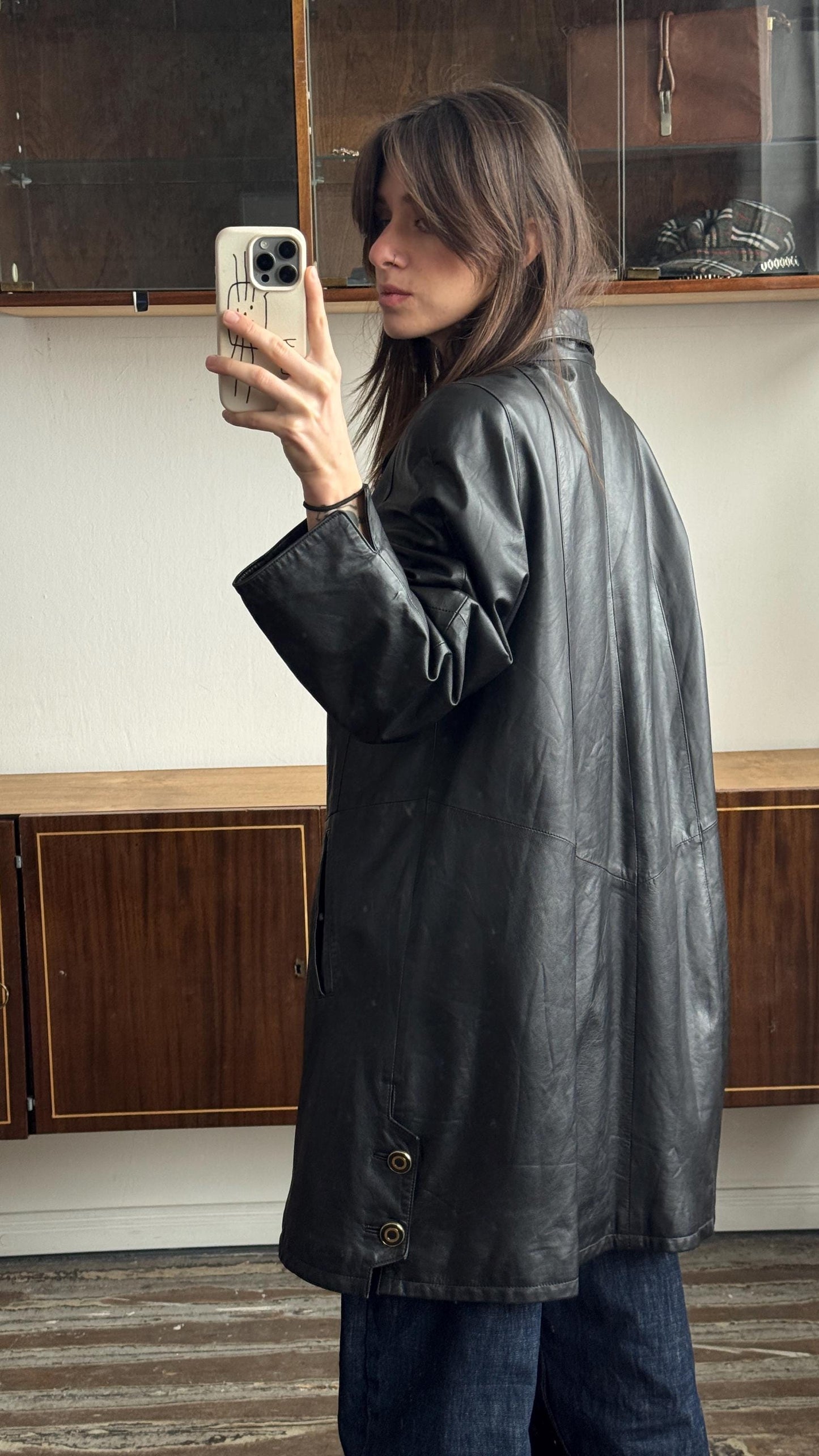Vintage 90s Soft Leather Coat in Black