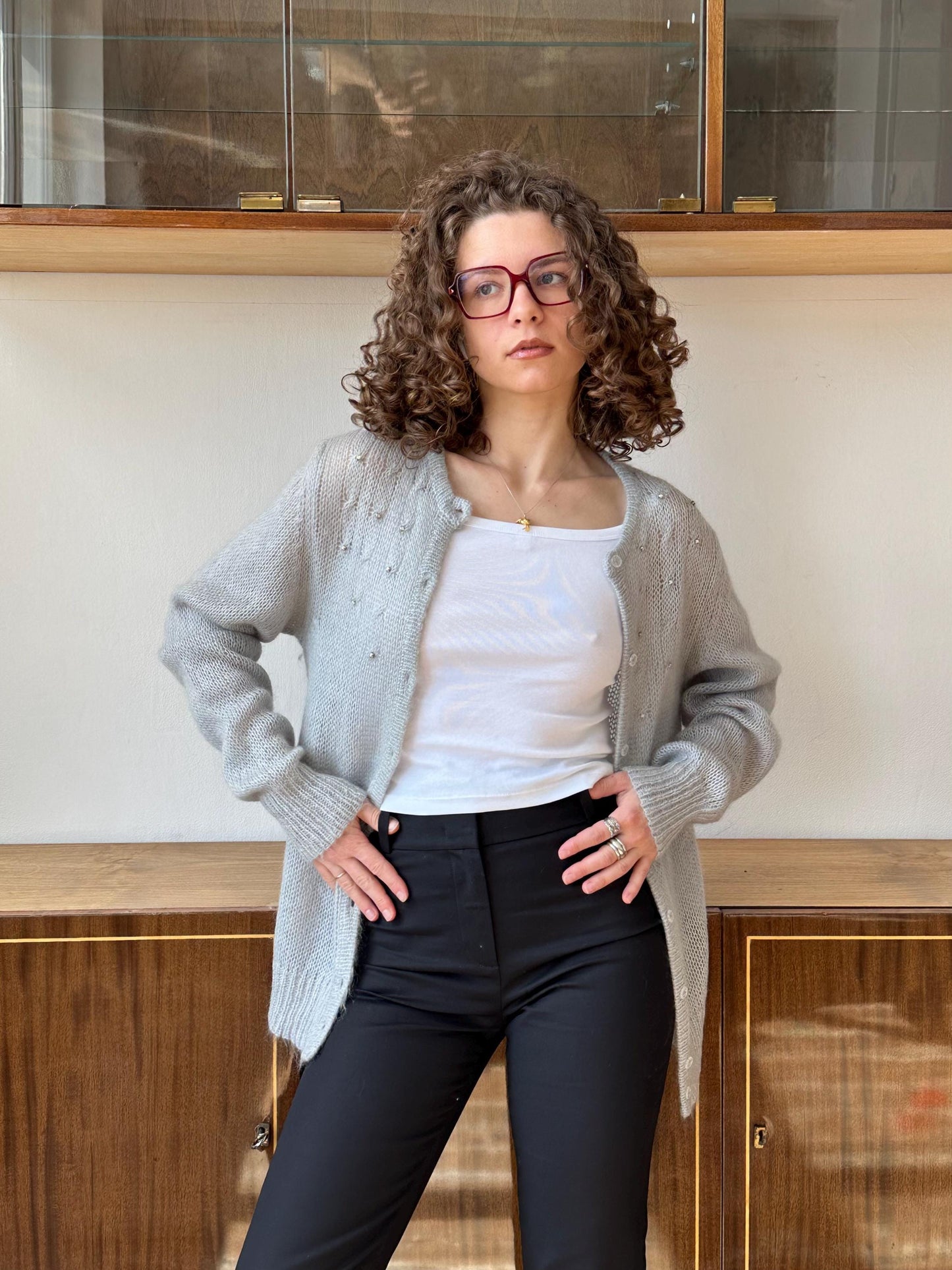 Vintage 90s knitted mohair cardigan in grey