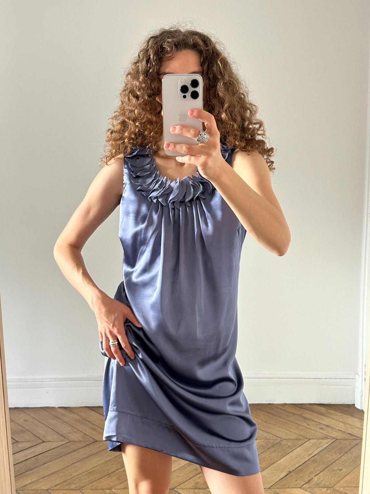 Vintage Petal Ruffle Silky Cocktail Dress in Lilac