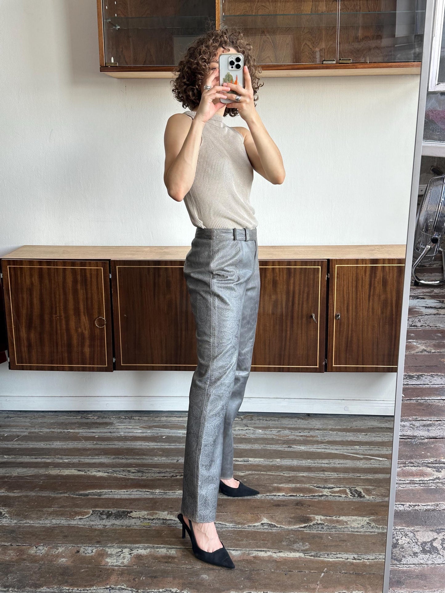 Vintage 90s leather trousers in grey