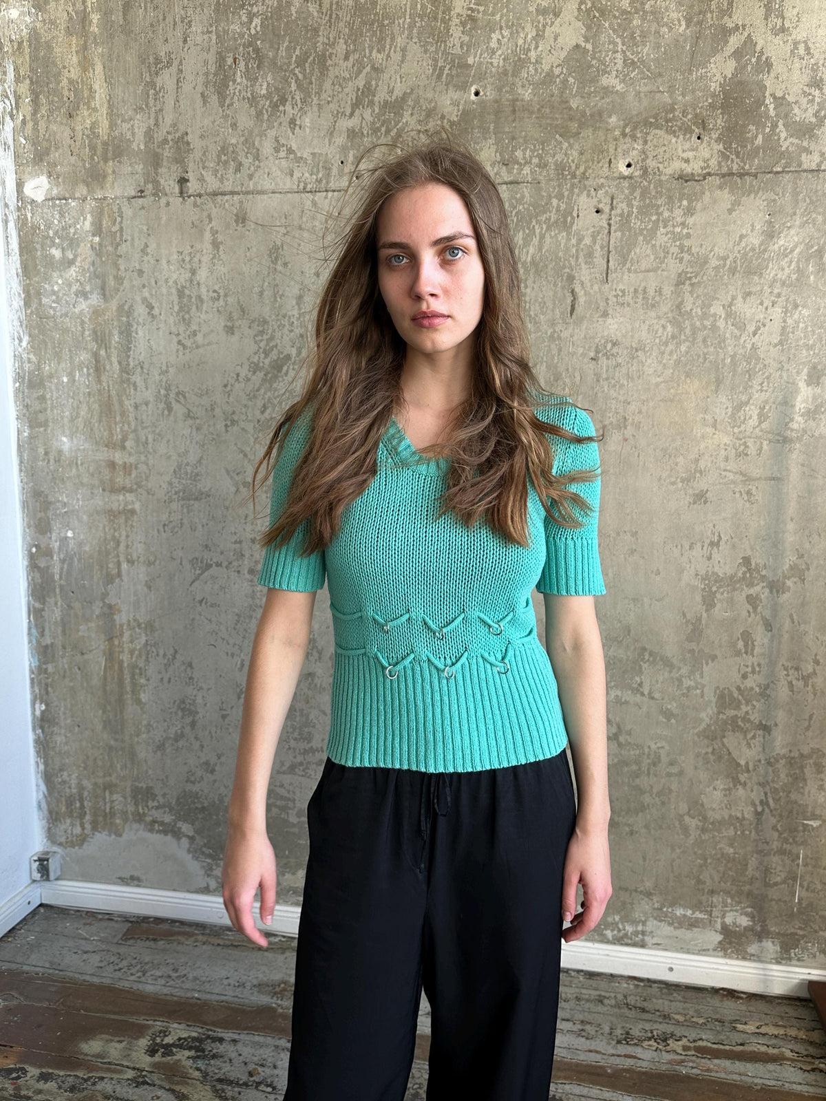 Vintage Turquoise Fitted Knit Top