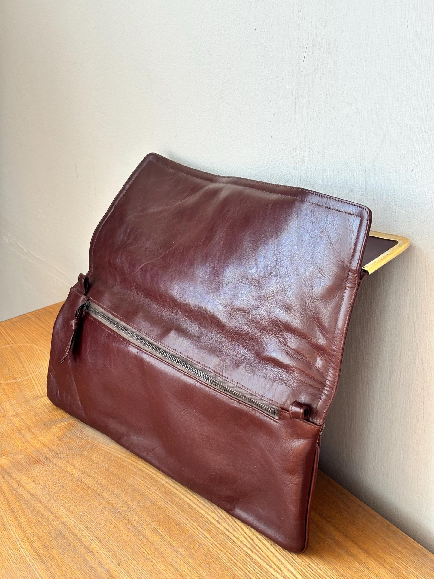 Vintage 80s Burgundy Soft Leather Clutch Bag