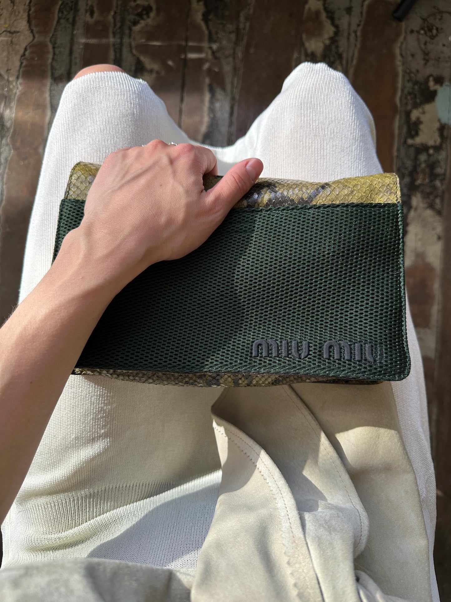 Vintage Miu Miu 1999 Python Mesh Crossbody Bag in Green