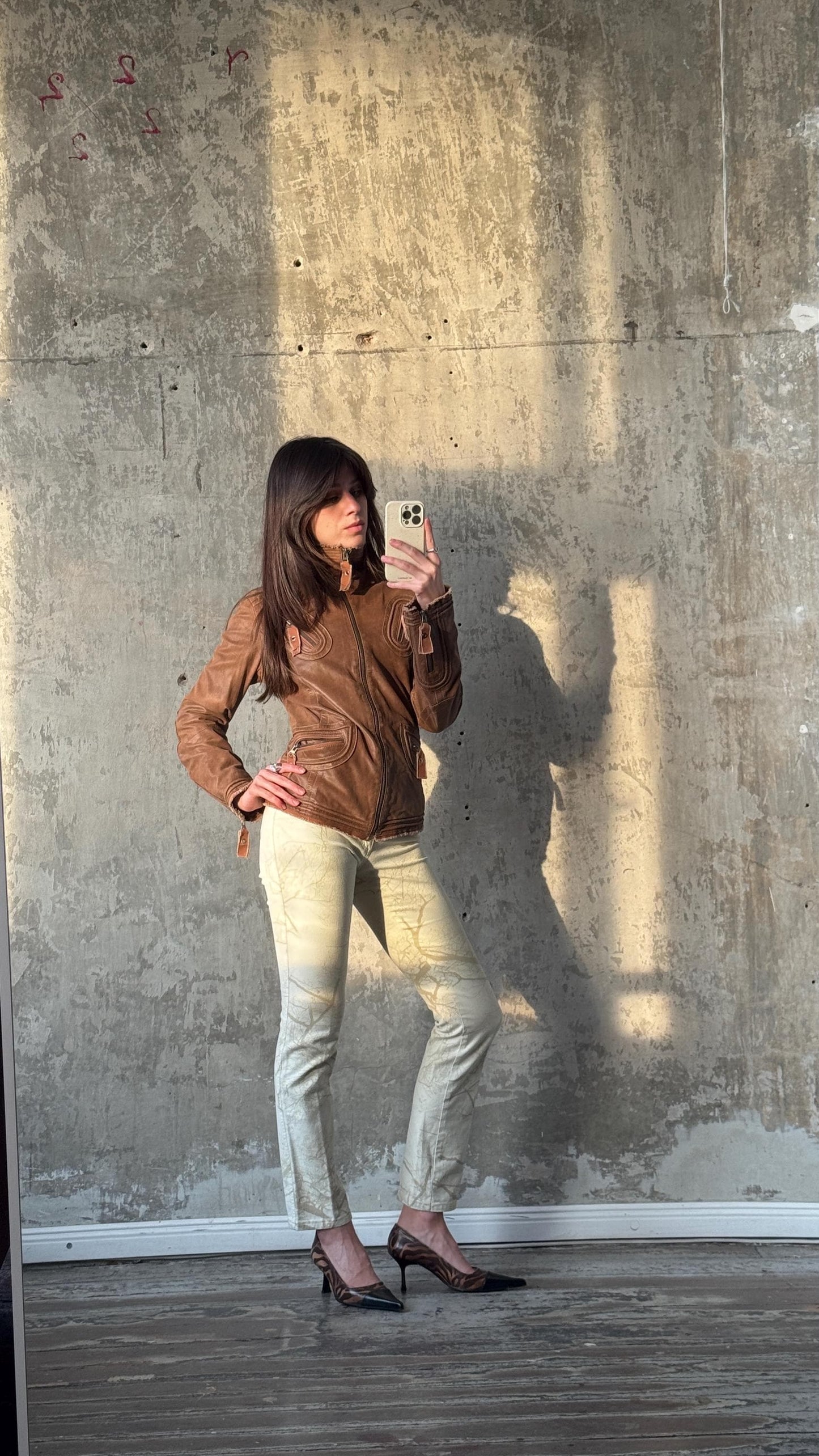 Vintage 90s Slim-Fitted Leather Jacket In Brown