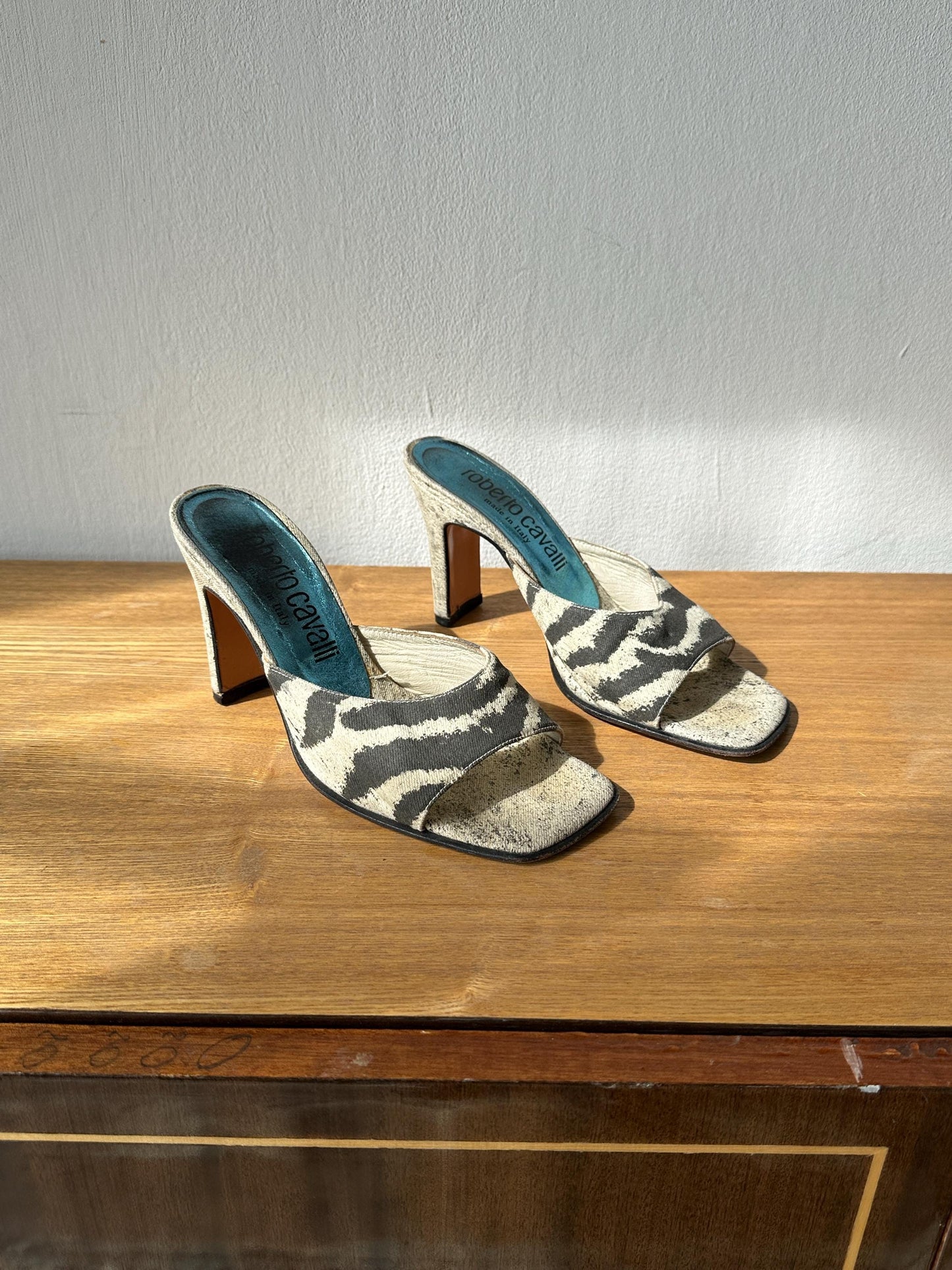 Vintage Roberto Cavalli Zebra Print Mules I US 6.5