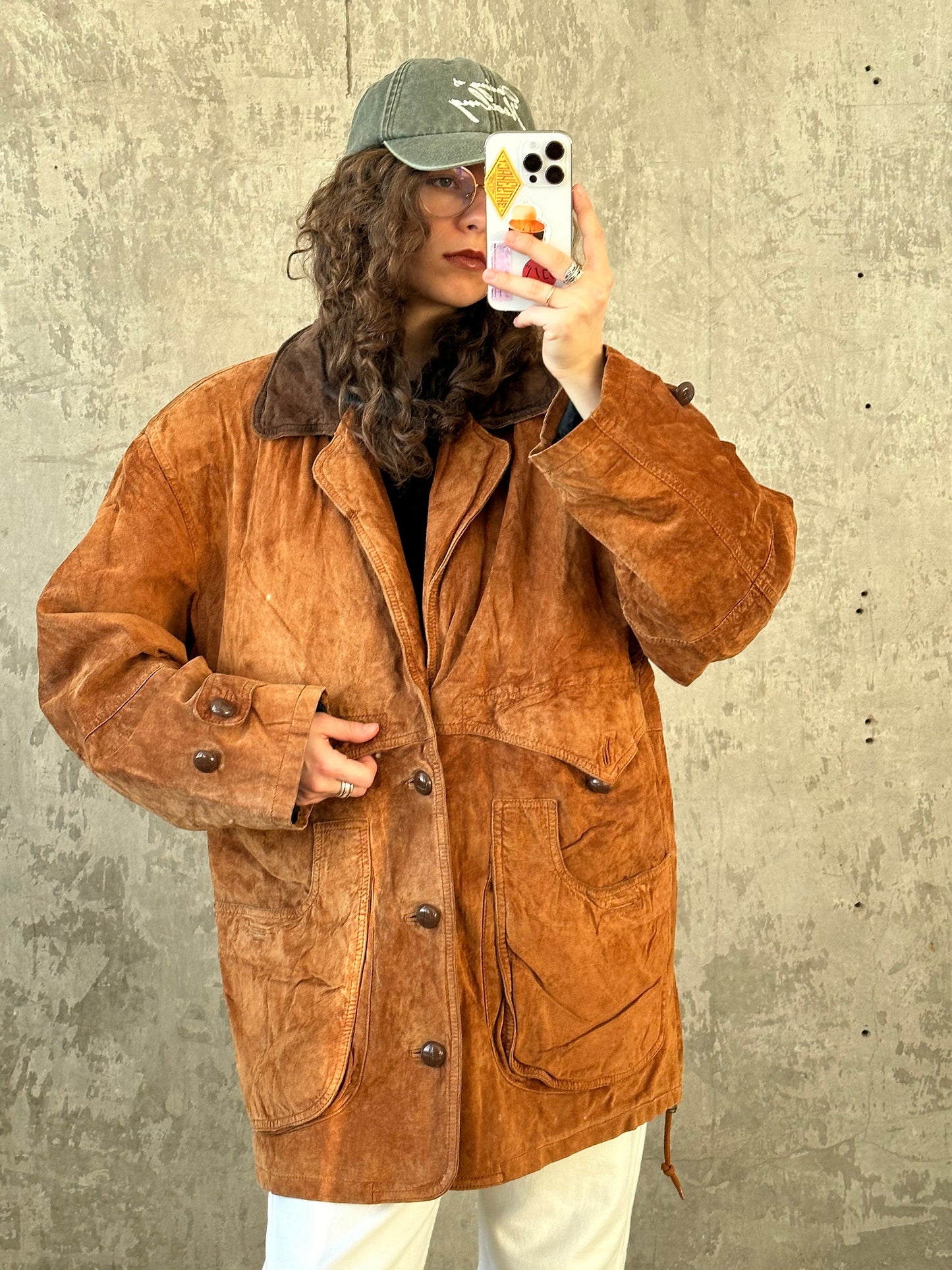 Vintage 90s Suede Leather Bomber Jacket, Brown Oversized Grunge Motorcycle Coat, Genuine Leather, Padded, Wooden Button Closure, Fits XS-M
